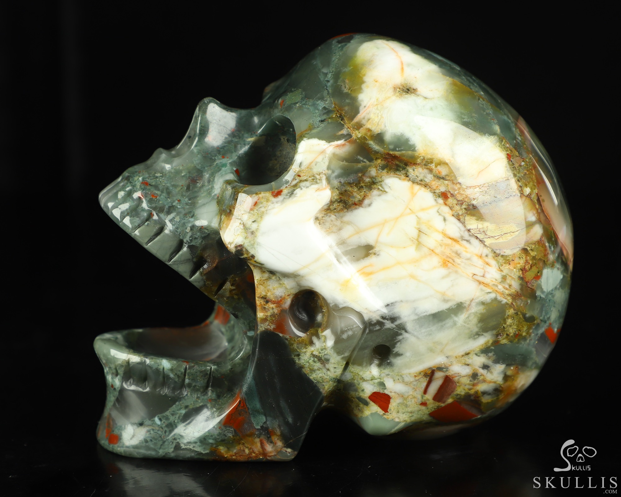 5.0" African Bloodstone Hand Carved Laughing Crystal Skull Sculpture, Crystal Healing 5.0" African Bloodstone Hand Carved Laughing Crystal Skull Sculpture, Crystal Healing