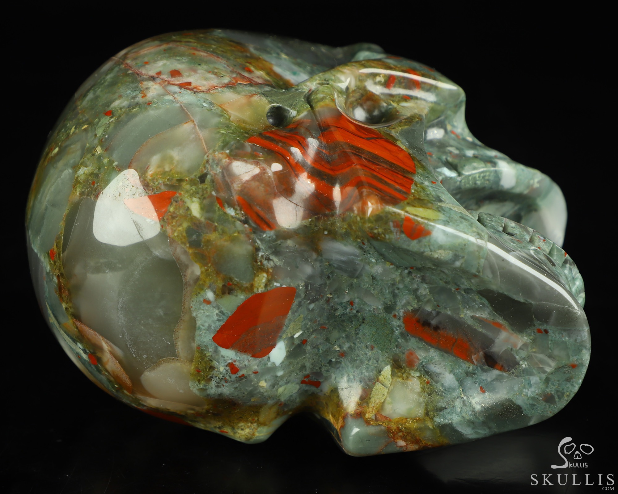 5.0" African Bloodstone Hand Carved Laughing Crystal Skull Sculpture, Crystal Healing 5.0" African Bloodstone Hand Carved Laughing Crystal Skull Sculpture, Crystal Healing