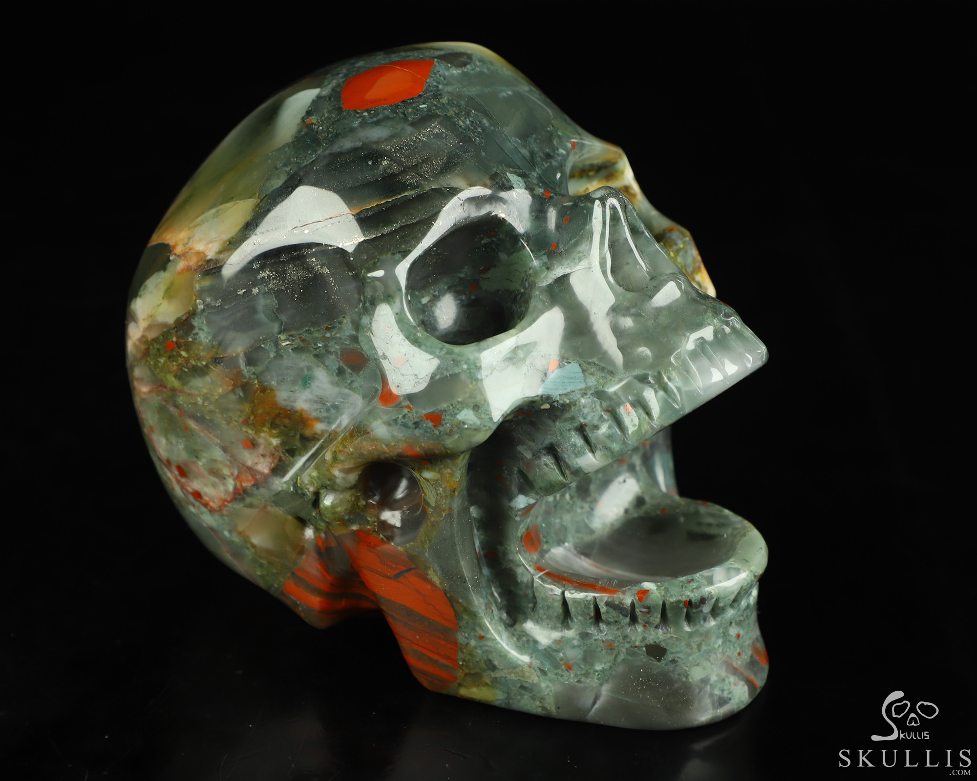 5.0" African Bloodstone Hand Carved Laughing Crystal Skull Sculpture, Crystal Healing 5.0" African Bloodstone Hand Carved Laughing Crystal Skull Sculpture, Crystal Healing