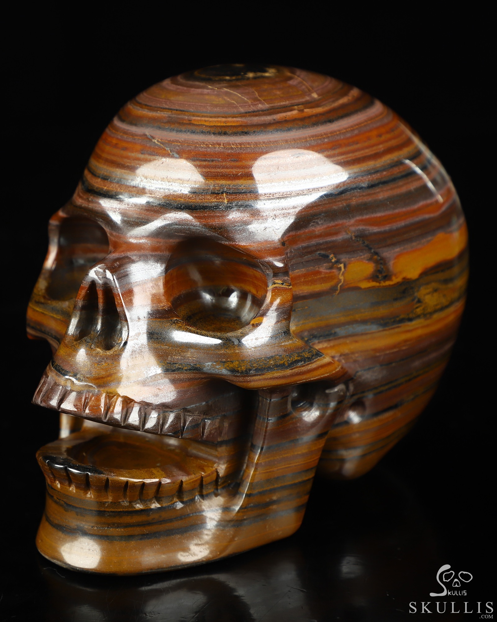 5.1" Tiger Iron Eye Hand Carved Singing Crystal Skull Sculpture, Crystal Healing 5.1" Tiger Iron Eye Hand Carved Singing Crystal Skull Sculpture, Crystal Healing