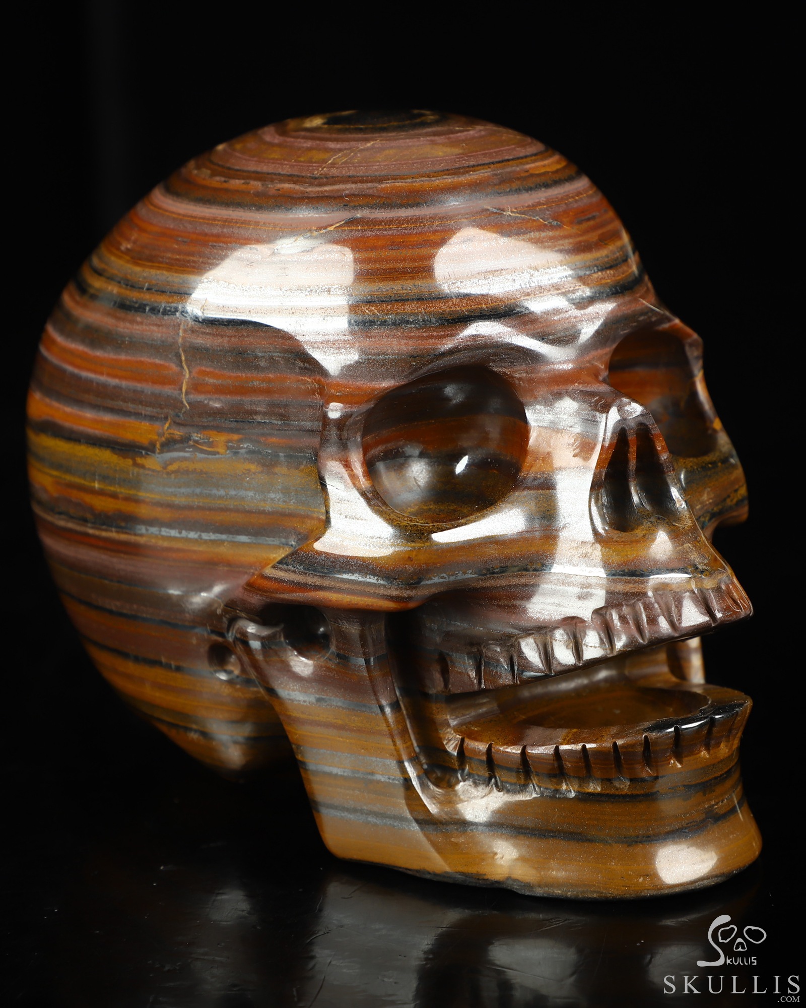 5.1" Tiger Iron Eye Hand Carved Singing Crystal Skull Sculpture, Crystal Healing 5.1" Tiger Iron Eye Hand Carved Singing Crystal Skull Sculpture, Crystal Healing