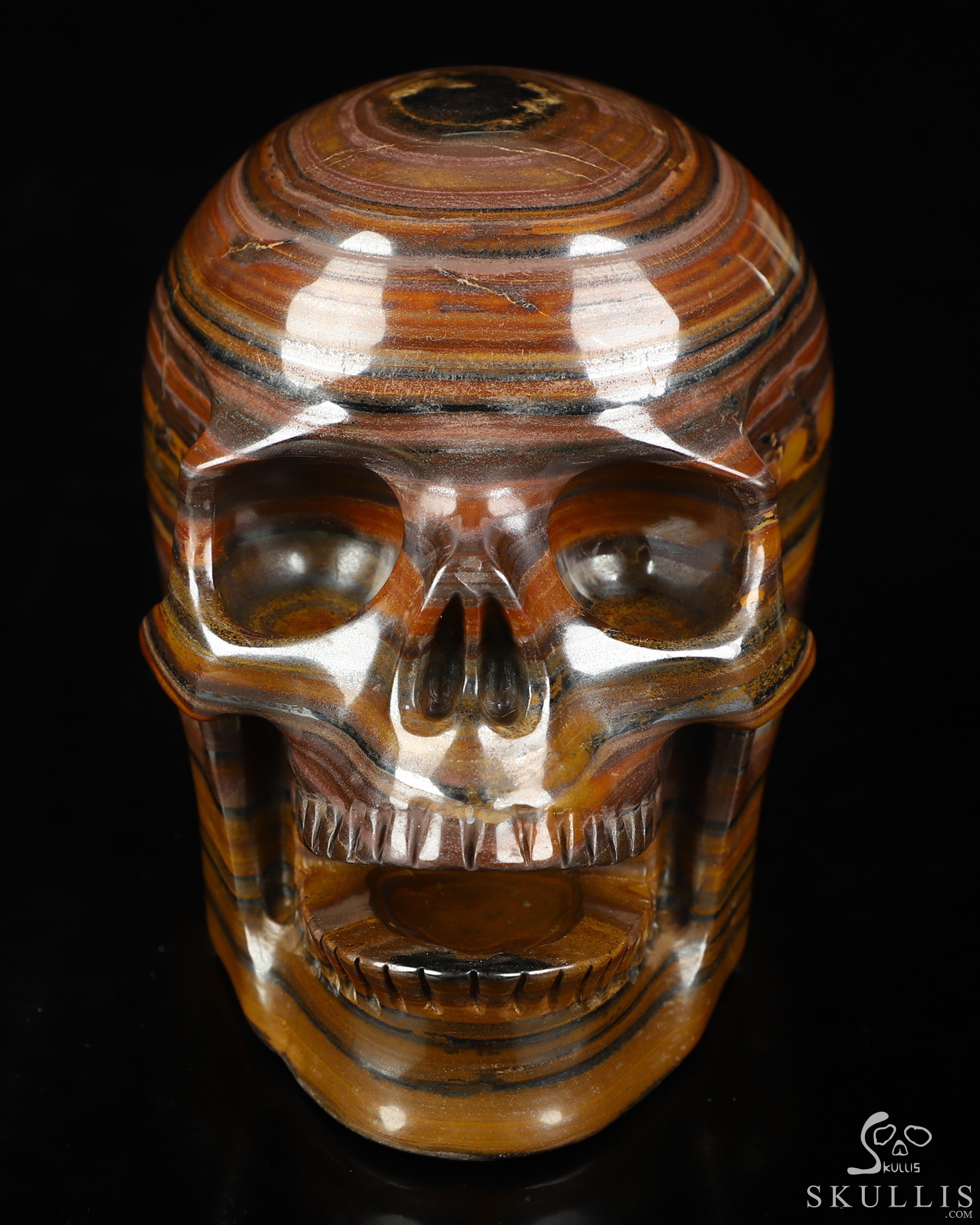 5.1" Tiger Iron Eye Hand Carved Singing Crystal Skull Sculpture, Crystal Healing 5.1" Tiger Iron Eye Hand Carved Singing Crystal Skull Sculpture, Crystal Healing