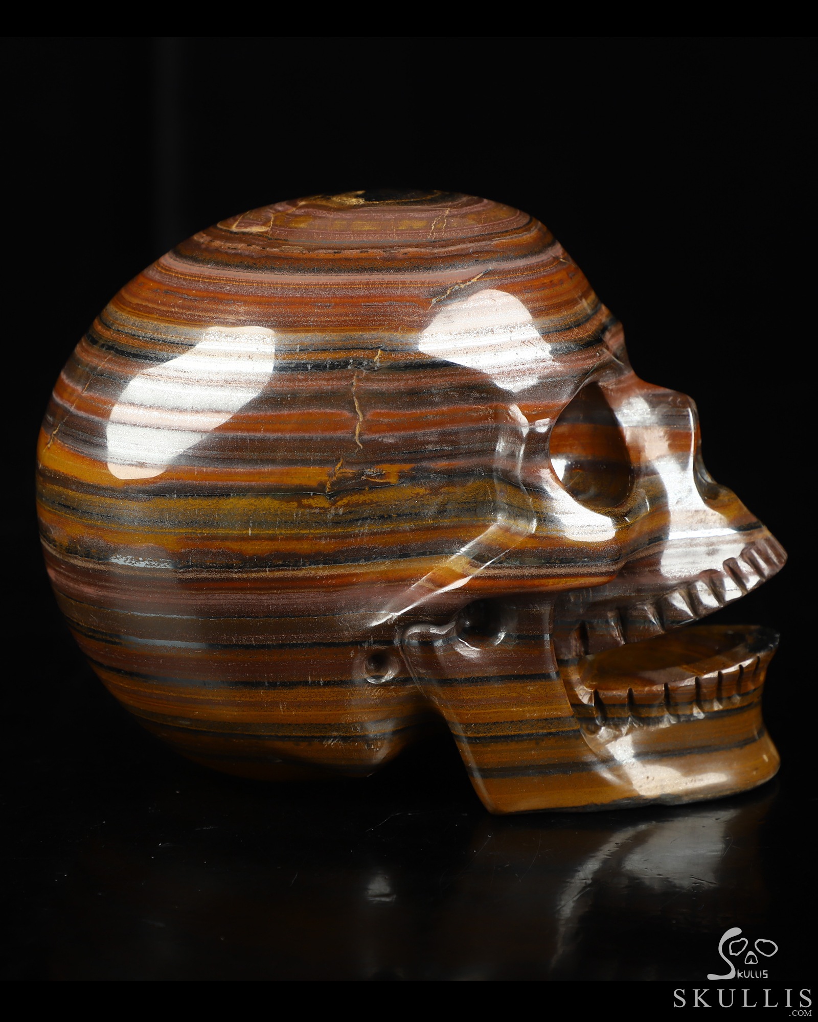 5.1" Tiger Iron Eye Hand Carved Singing Crystal Skull Sculpture, Crystal Healing 5.1" Tiger Iron Eye Hand Carved Singing Crystal Skull Sculpture, Crystal Healing