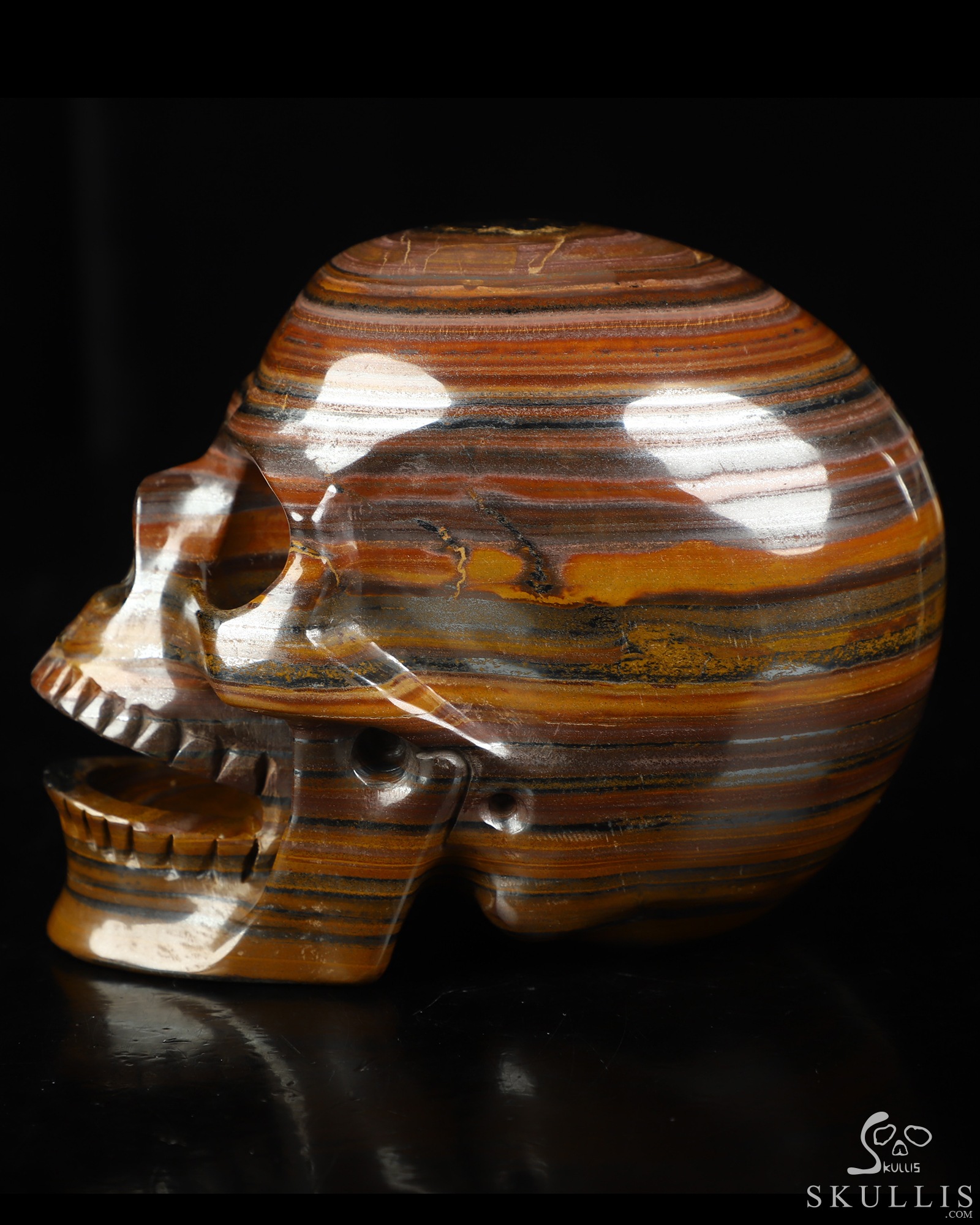 5.1" Tiger Iron Eye Hand Carved Singing Crystal Skull Sculpture, Crystal Healing 5.1" Tiger Iron Eye Hand Carved Singing Crystal Skull Sculpture, Crystal Healing