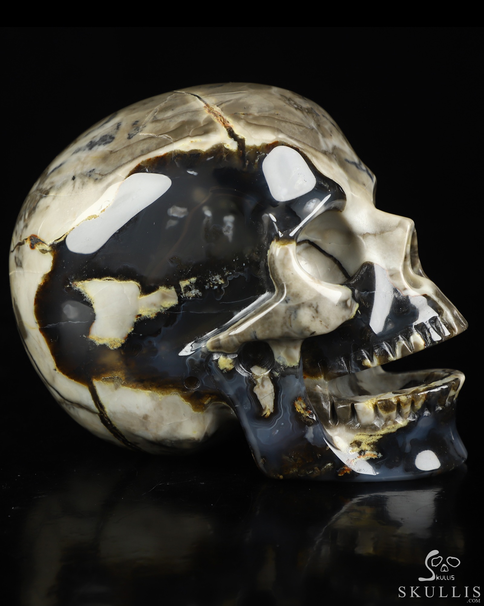 5.1" Volcano Agate Hand Carved Singing Crystal Skull Sculpture, Crystal Healing 5.1" Volcano Agate Hand Carved Singing Crystal Skull Sculpture, Crystal Healing