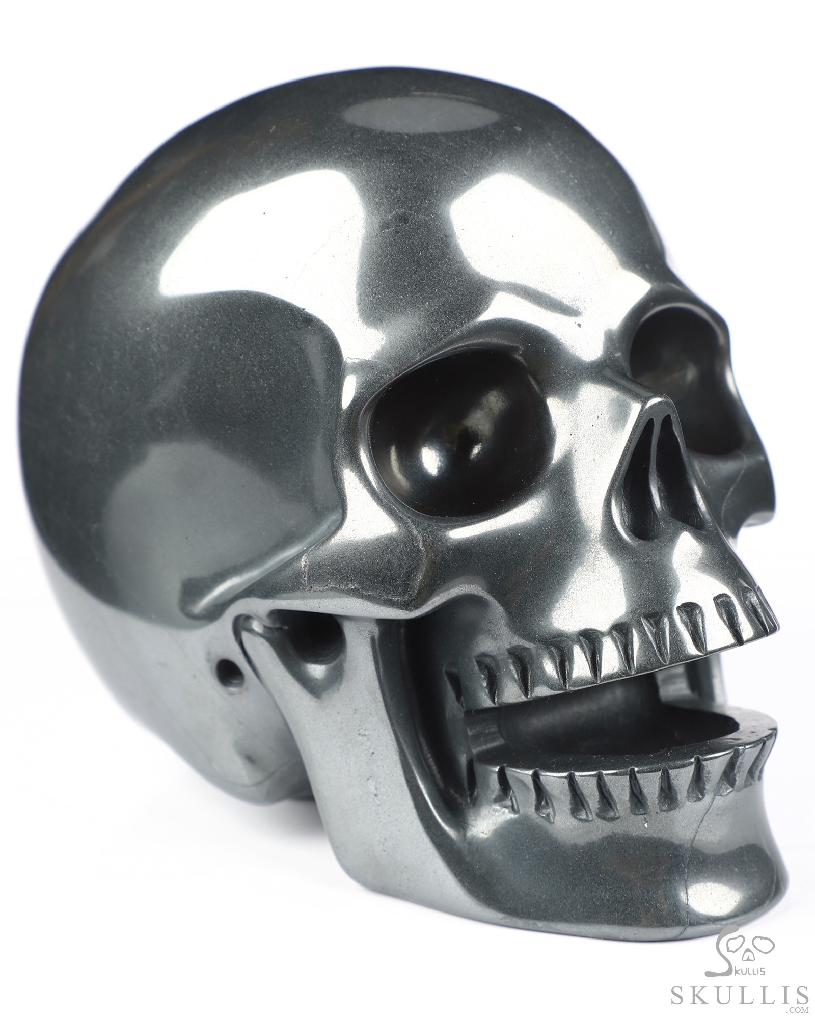 5.0" Hematite Hand Carved Singing Crystal Skull Sculpture, Crystal Healing 5.0" Hematite Hand Carved Singing Crystal Skull Sculpture, Crystal Healing