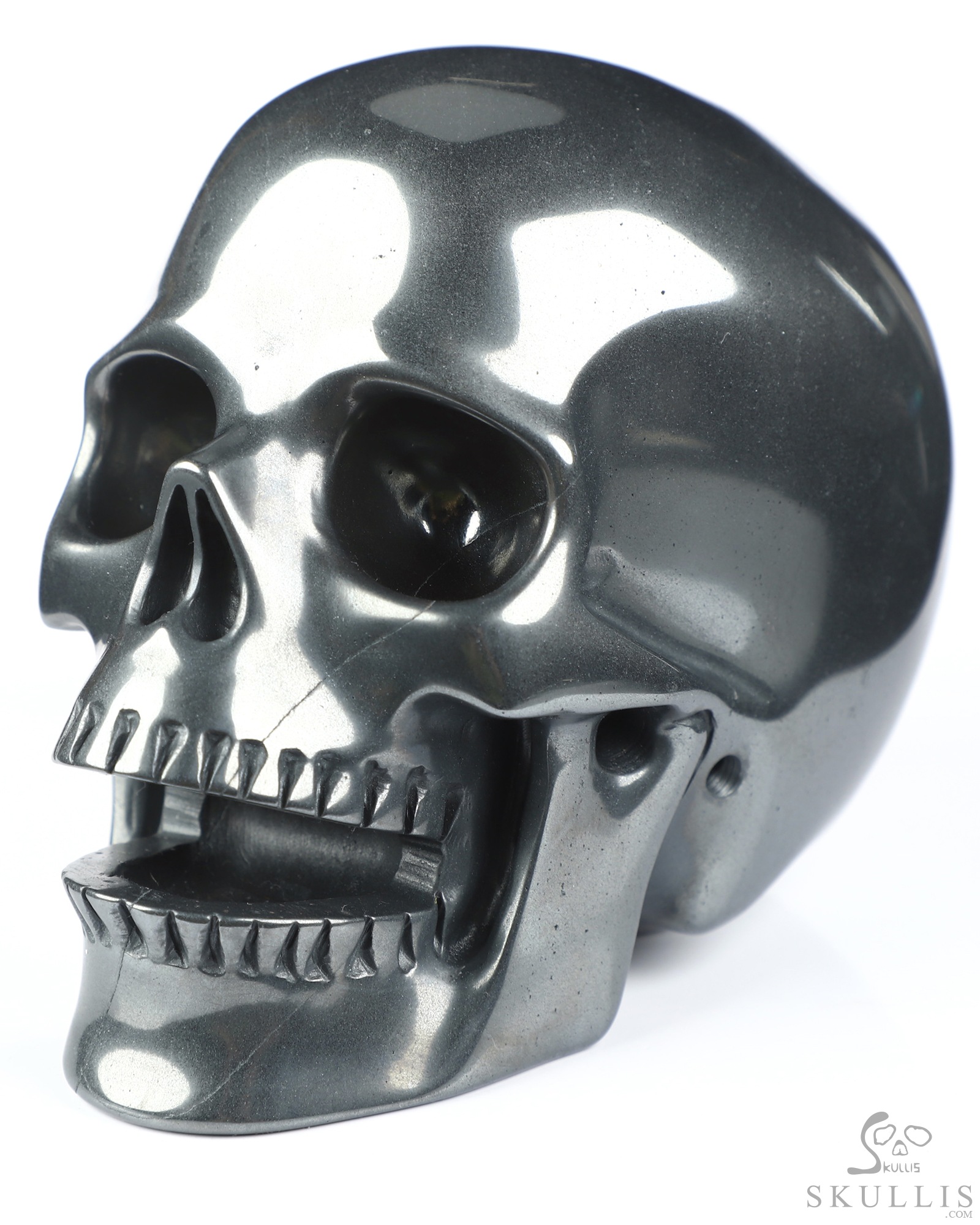 5.0" Hematite Hand Carved Singing Crystal Skull Sculpture, Crystal Healing 5.0" Hematite Hand Carved Singing Crystal Skull Sculpture, Crystal Healing
