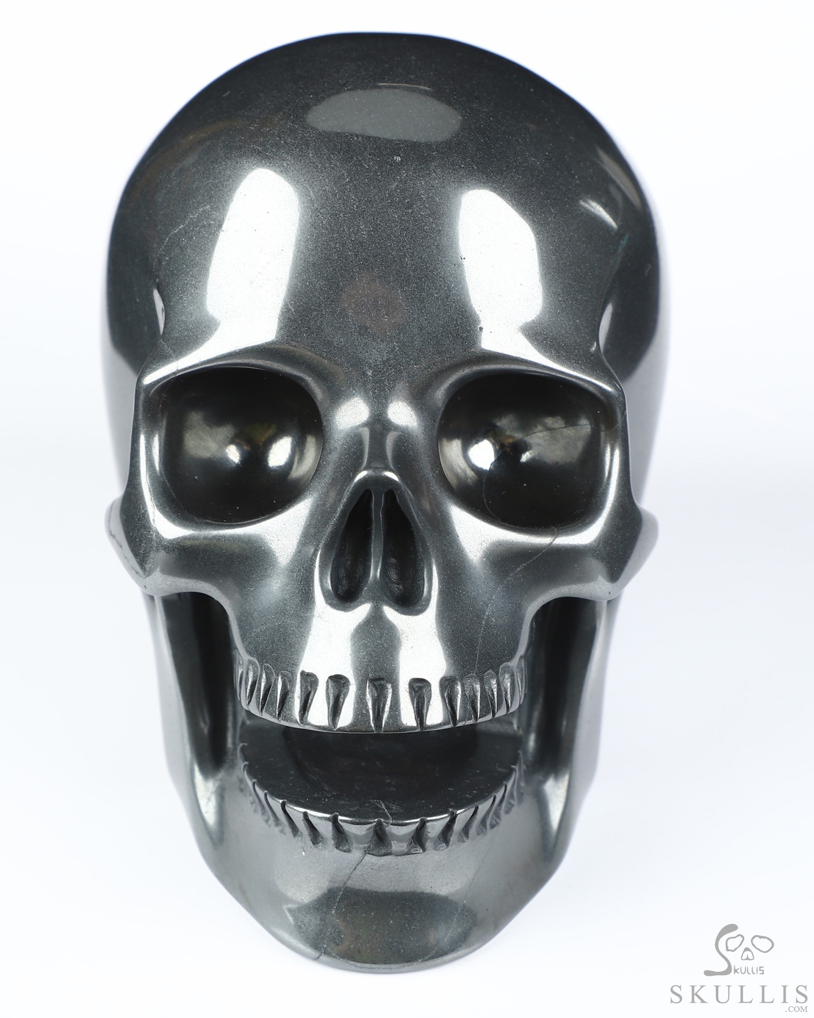 5.0" Hematite Hand Carved Singing Crystal Skull Sculpture, Crystal Healing 5.0" Hematite Hand Carved Singing Crystal Skull Sculpture, Crystal Healing