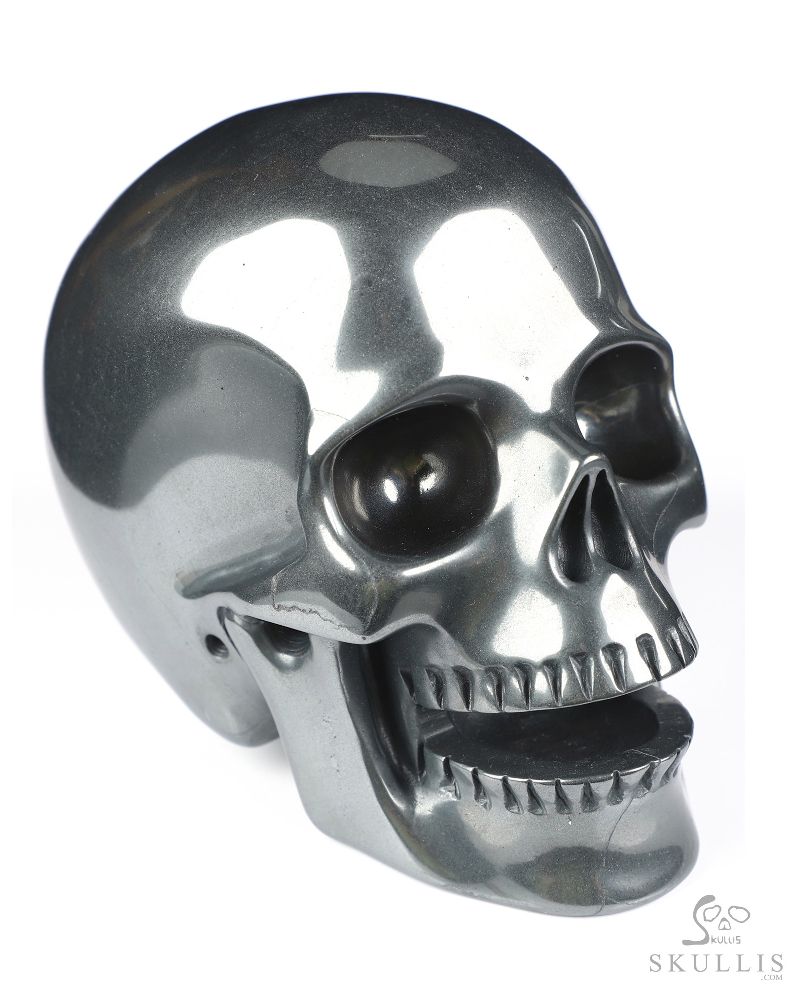 5.0" Hematite Hand Carved Singing Crystal Skull Sculpture, Crystal Healing 5.0" Hematite Hand Carved Singing Crystal Skull Sculpture, Crystal Healing