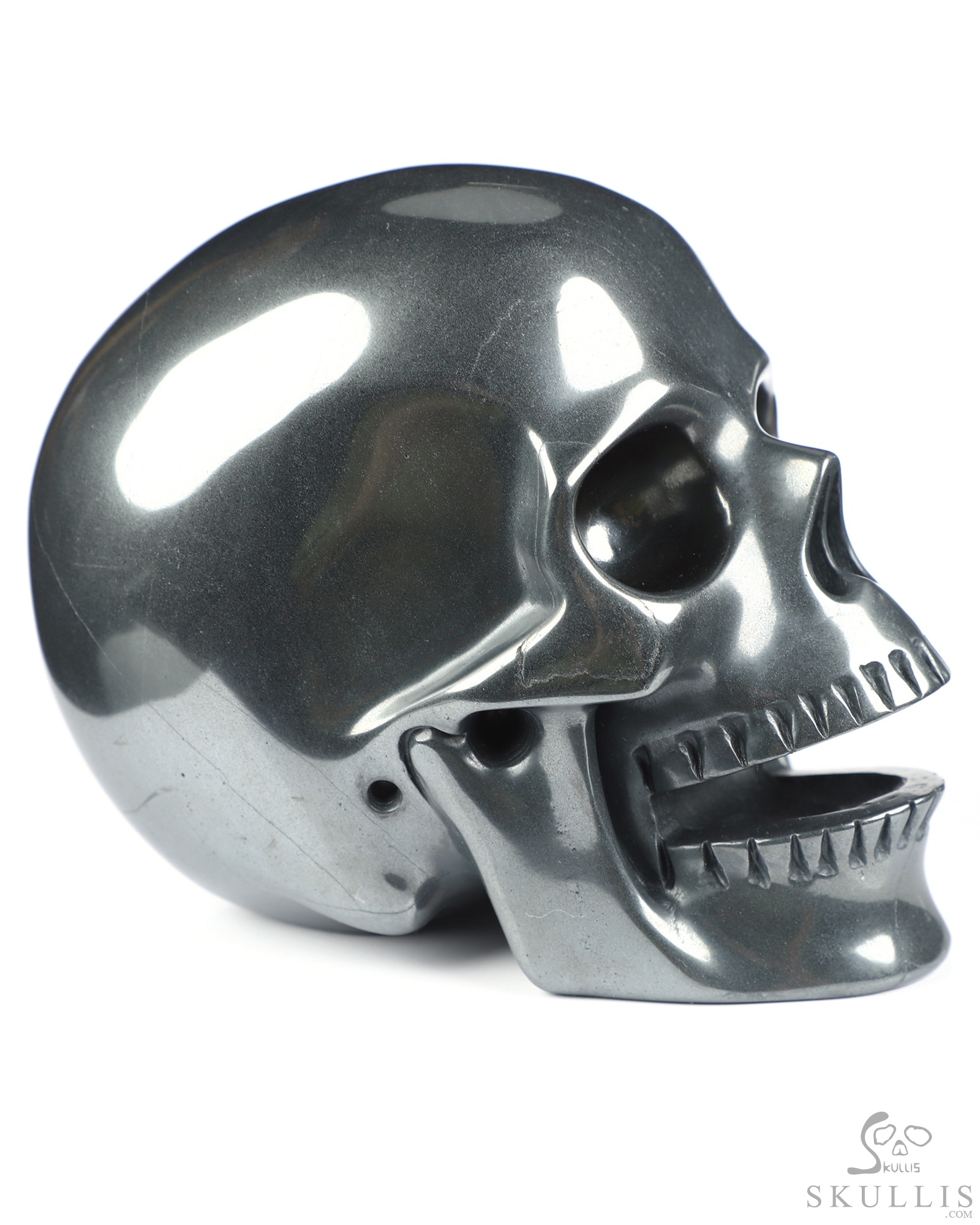 5.0" Hematite Hand Carved Singing Crystal Skull Sculpture, Crystal Healing 5.0" Hematite Hand Carved Singing Crystal Skull Sculpture, Crystal Healing
