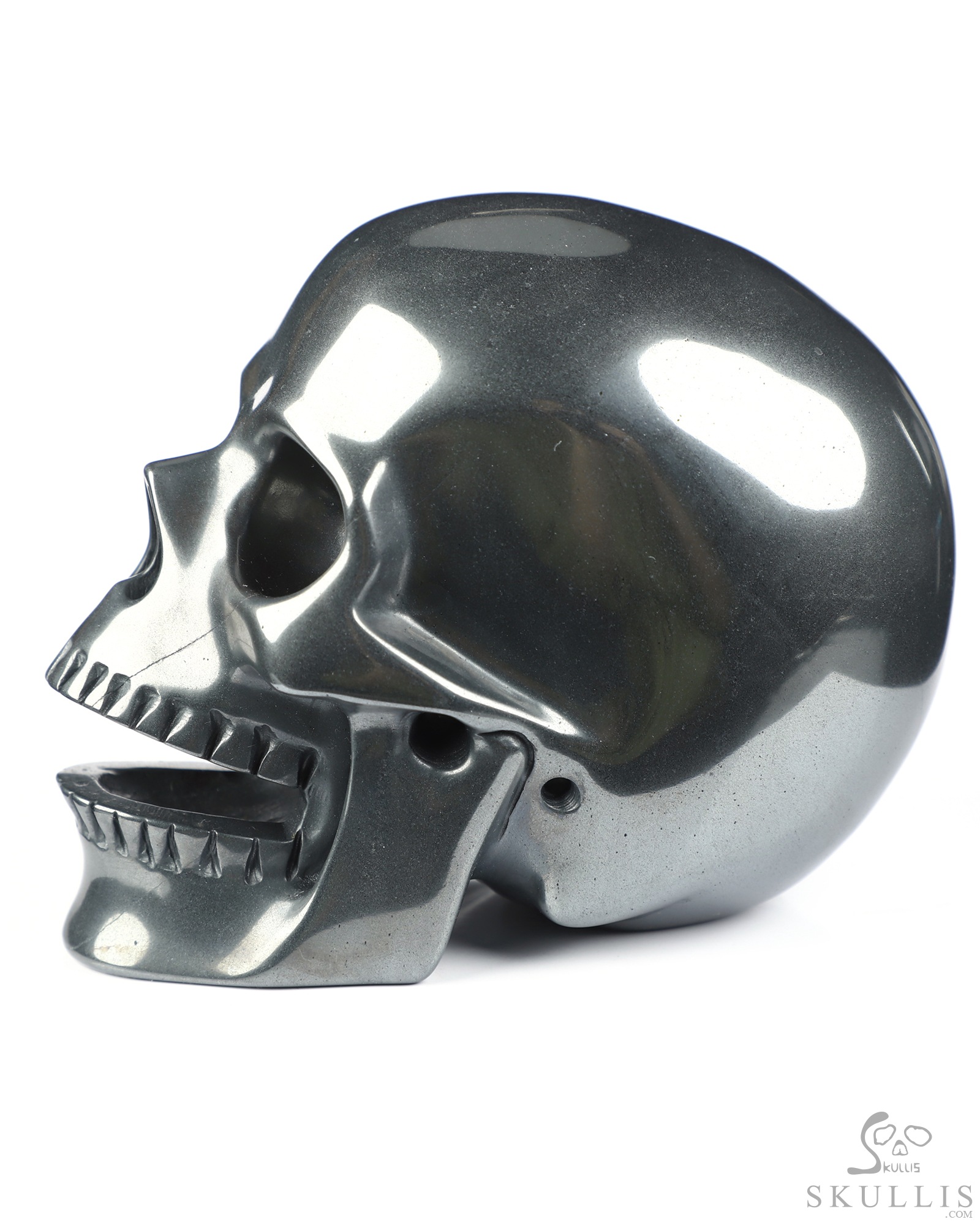 5.0" Hematite Hand Carved Singing Crystal Skull Sculpture, Crystal Healing 5.0" Hematite Hand Carved Singing Crystal Skull Sculpture, Crystal Healing