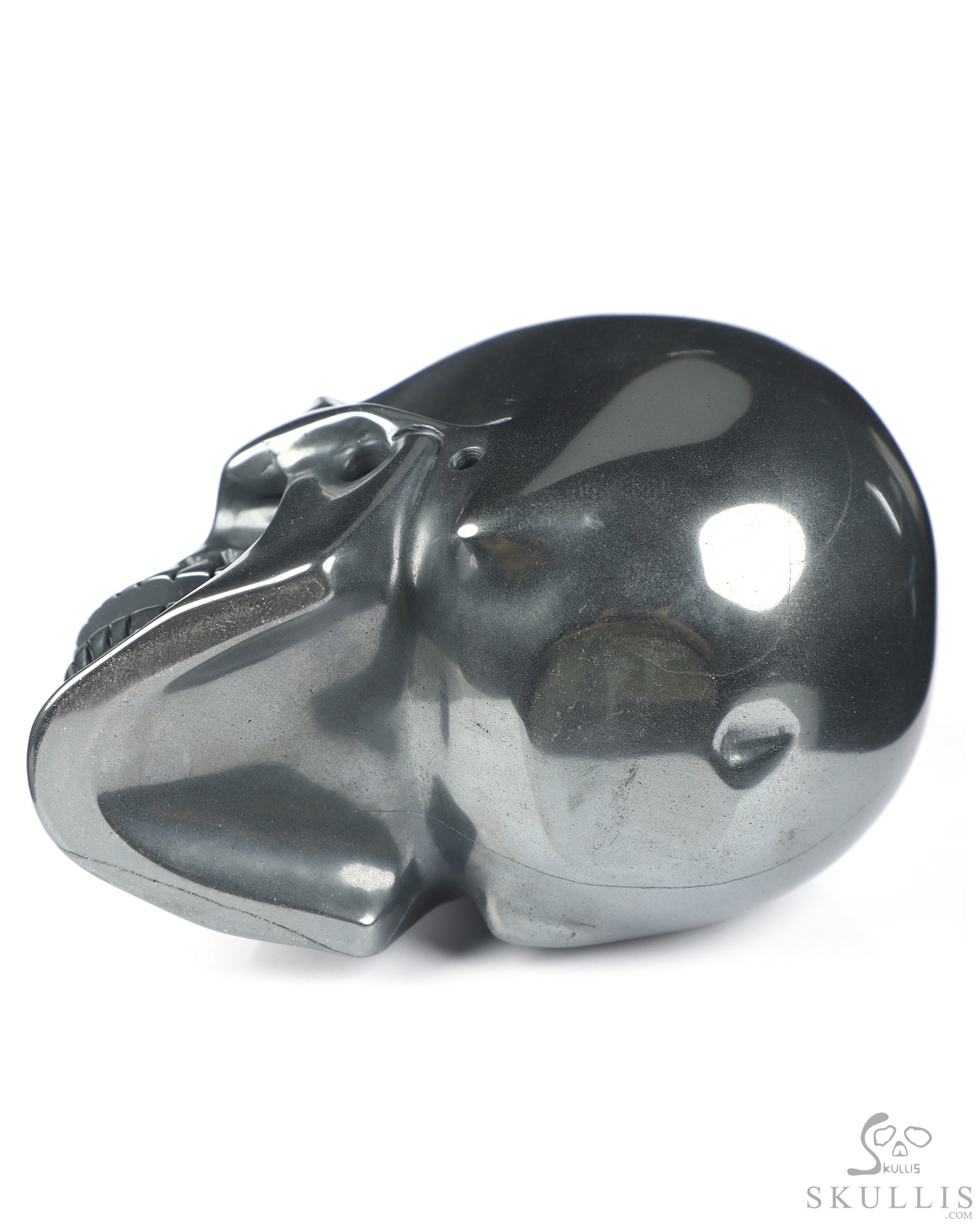 5.0" Hematite Hand Carved Singing Crystal Skull Sculpture, Crystal Healing 5.0" Hematite Hand Carved Singing Crystal Skull Sculpture, Crystal Healing