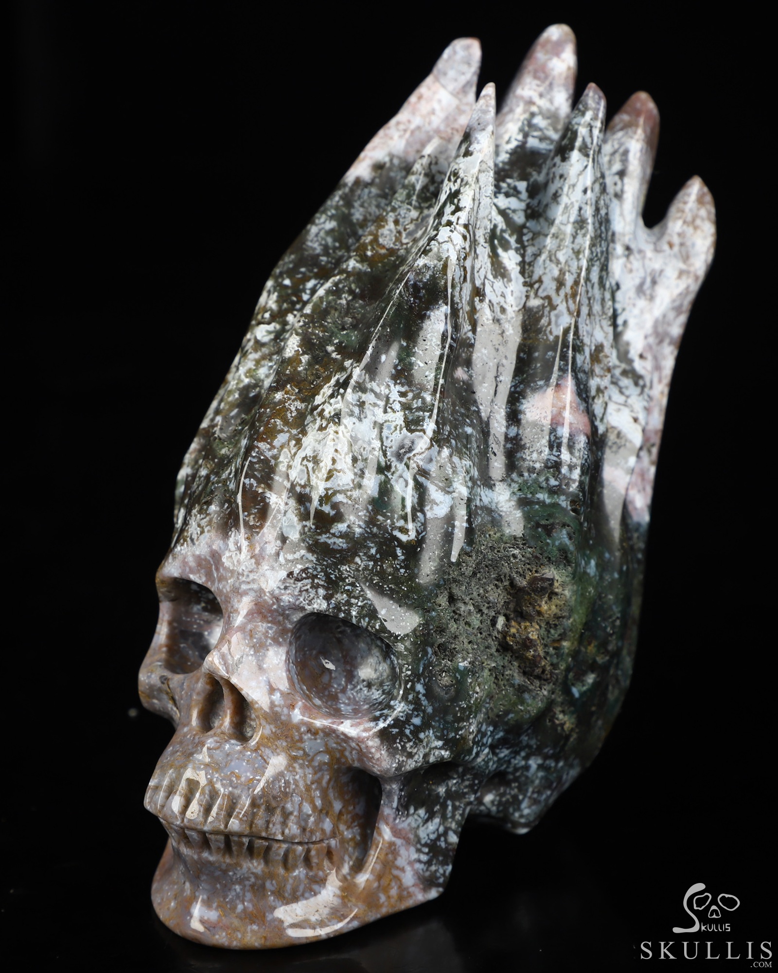 4.2" Tree Agate Hand Carved Flaming Crystal Skull, Crystal Healing 4.2" Tree Agate Hand Carved Flaming Crystal Skull, Crystal Healing