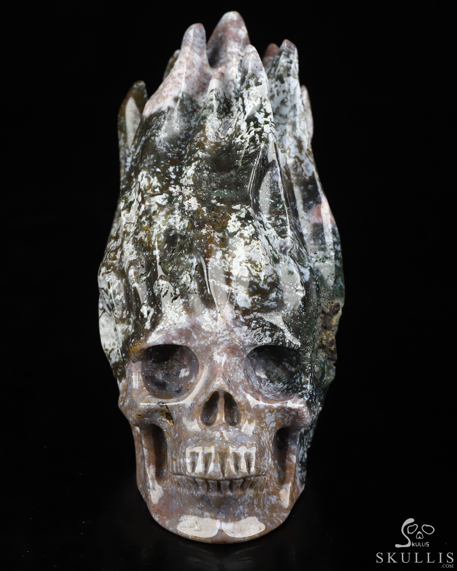 4.2" Tree Agate Hand Carved Flaming Crystal Skull, Crystal Healing 4.2" Tree Agate Hand Carved Flaming Crystal Skull, Crystal Healing