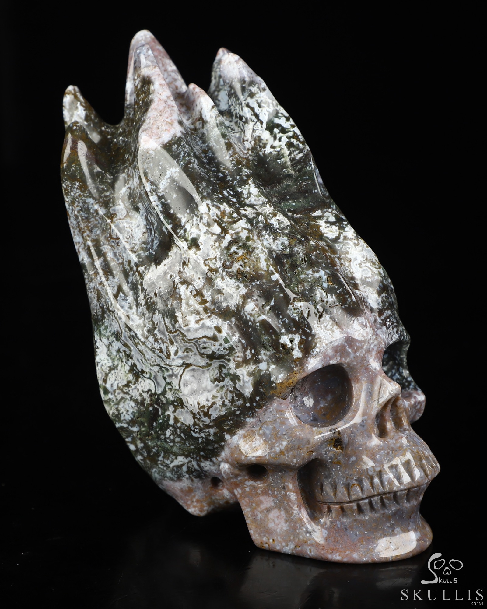 4.2" Tree Agate Hand Carved Flaming Crystal Skull, Crystal Healing 4.2" Tree Agate Hand Carved Flaming Crystal Skull, Crystal Healing