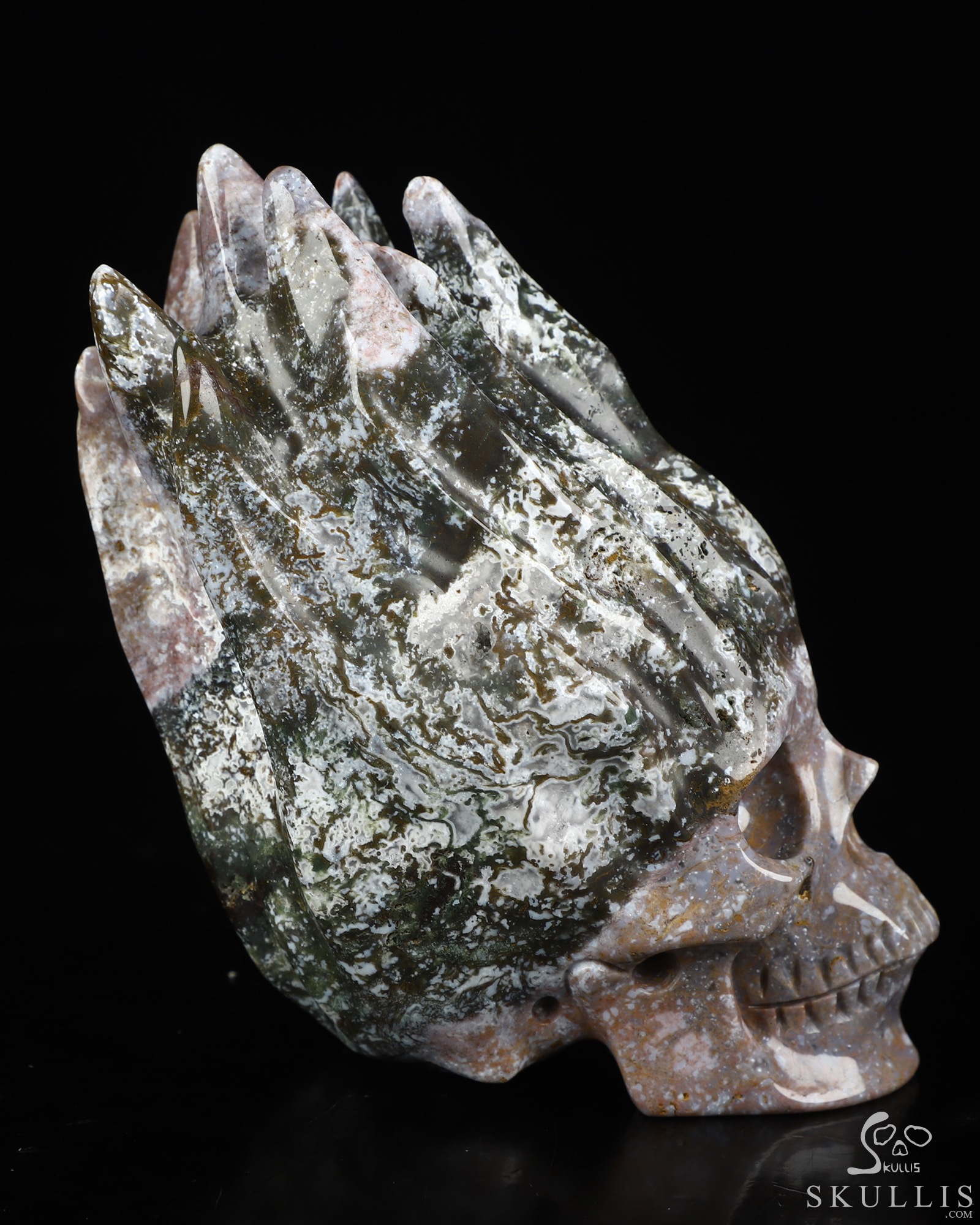 4.2" Tree Agate Hand Carved Flaming Crystal Skull, Crystal Healing 4.2" Tree Agate Hand Carved Flaming Crystal Skull, Crystal Healing