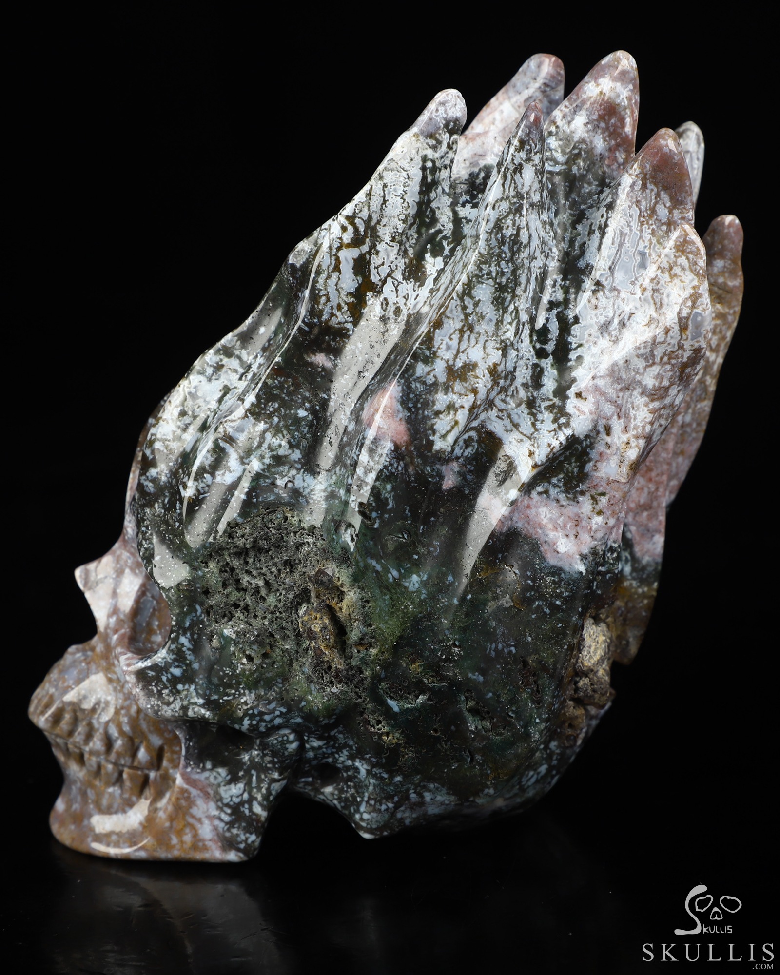 4.2" Tree Agate Hand Carved Flaming Crystal Skull, Crystal Healing 4.2" Tree Agate Hand Carved Flaming Crystal Skull, Crystal Healing