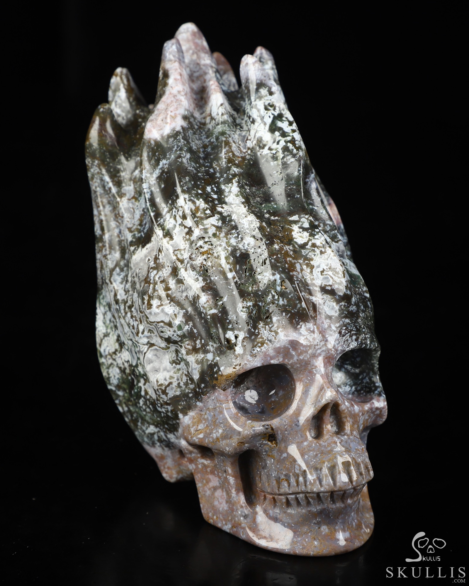 4.2" Tree Agate Hand Carved Flaming Crystal Skull, Crystal Healing 4.2" Tree Agate Hand Carved Flaming Crystal Skull, Crystal Healing