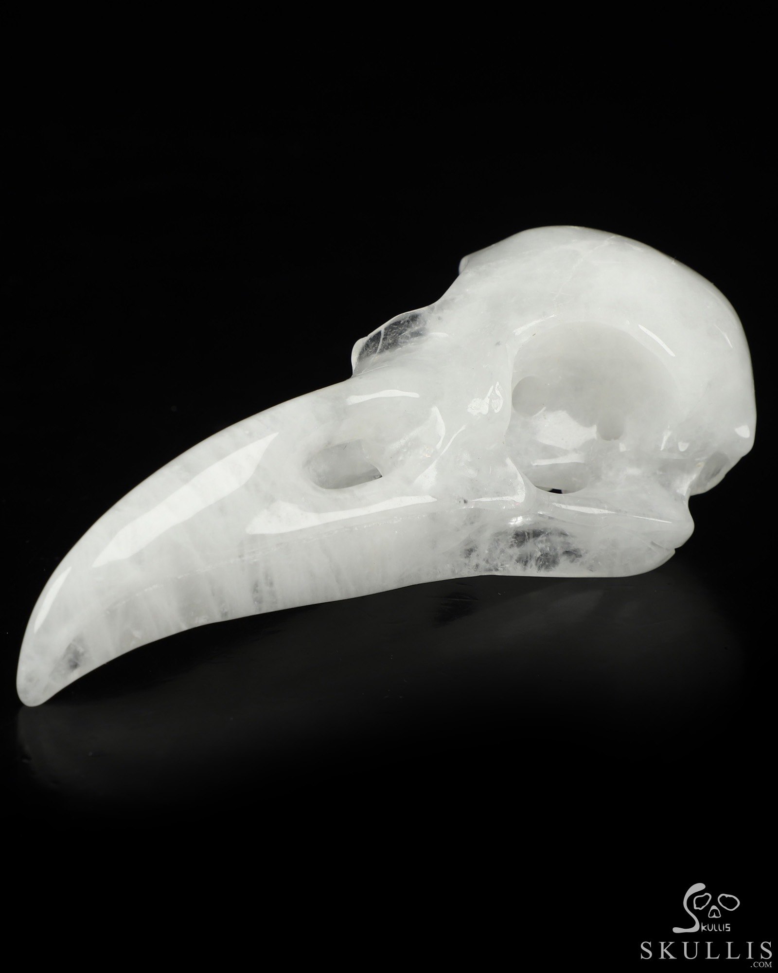 4.8" Angolan Quartz Rock Crystal Hand Carved Raven Crystal Skull Sculpture, Crystal Healing 4.8" Angolan Quartz Rock Crystal Hand Carved Raven Crystal Skull Sculpture, Crystal Healing