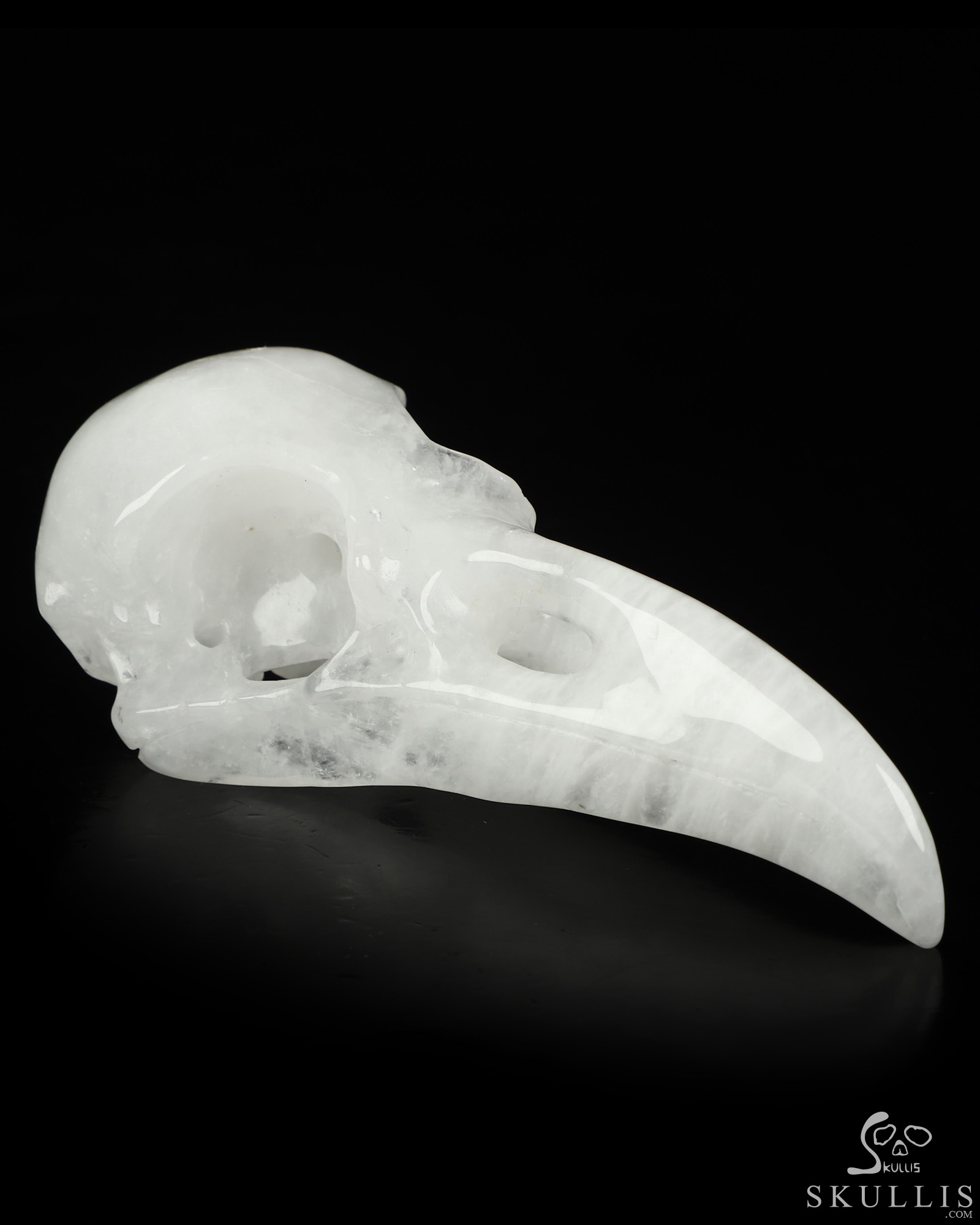 4.8" Angolan Quartz Rock Crystal Hand Carved Raven Crystal Skull Sculpture, Crystal Healing 4.8" Angolan Quartz Rock Crystal Hand Carved Raven Crystal Skull Sculpture, Crystal Healing