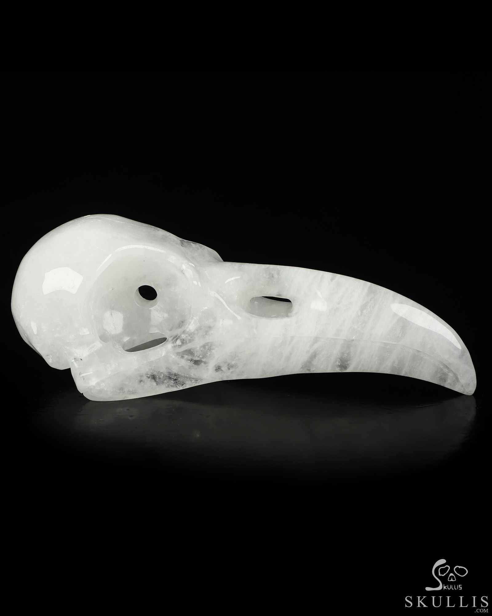 4.8" Angolan Quartz Rock Crystal Hand Carved Raven Crystal Skull Sculpture, Crystal Healing 4.8" Angolan Quartz Rock Crystal Hand Carved Raven Crystal Skull Sculpture, Crystal Healing