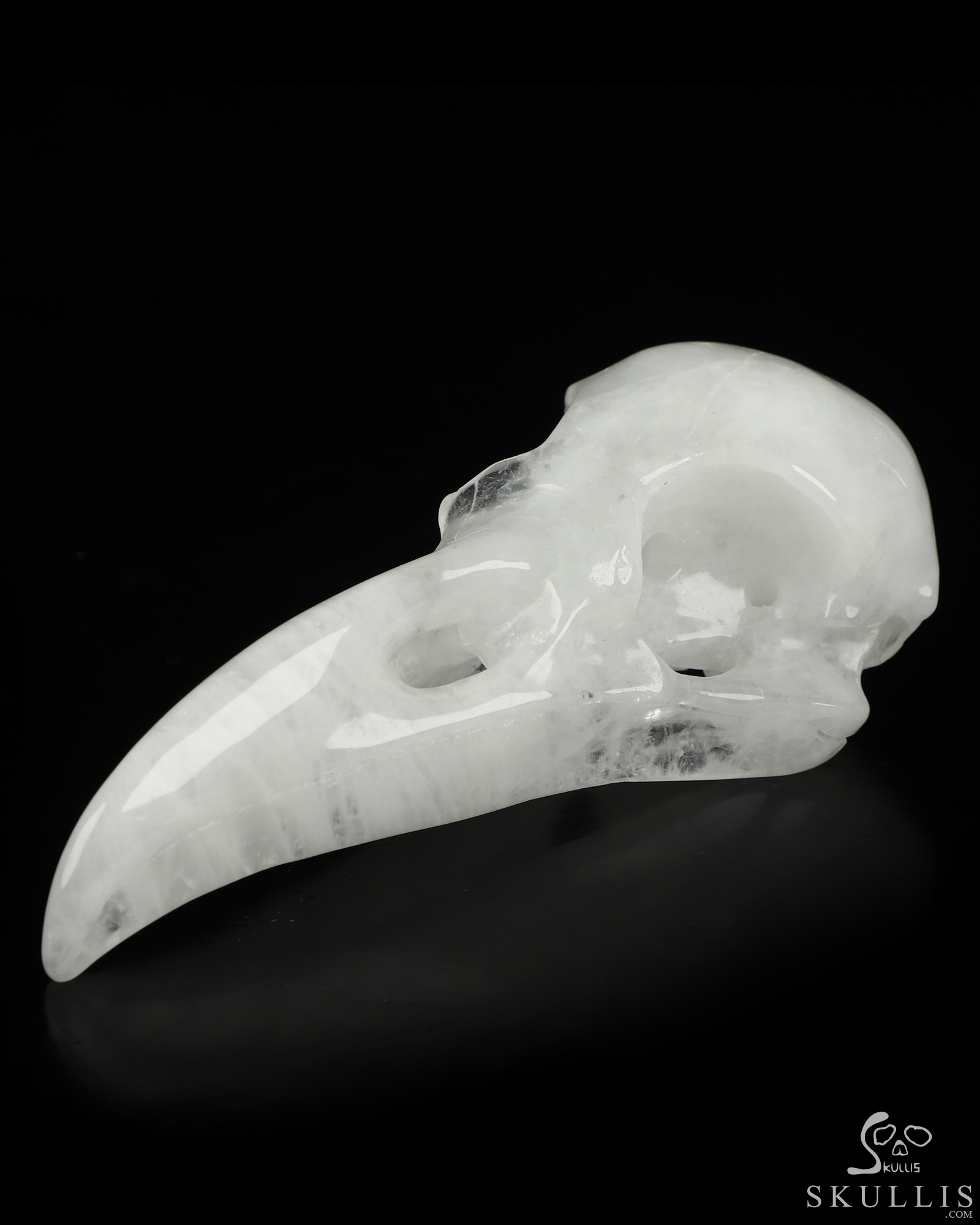 4.8" Angolan Quartz Rock Crystal Hand Carved Raven Crystal Skull Sculpture, Crystal Healing 4.8" Angolan Quartz Rock Crystal Hand Carved Raven Crystal Skull Sculpture, Crystal Healing