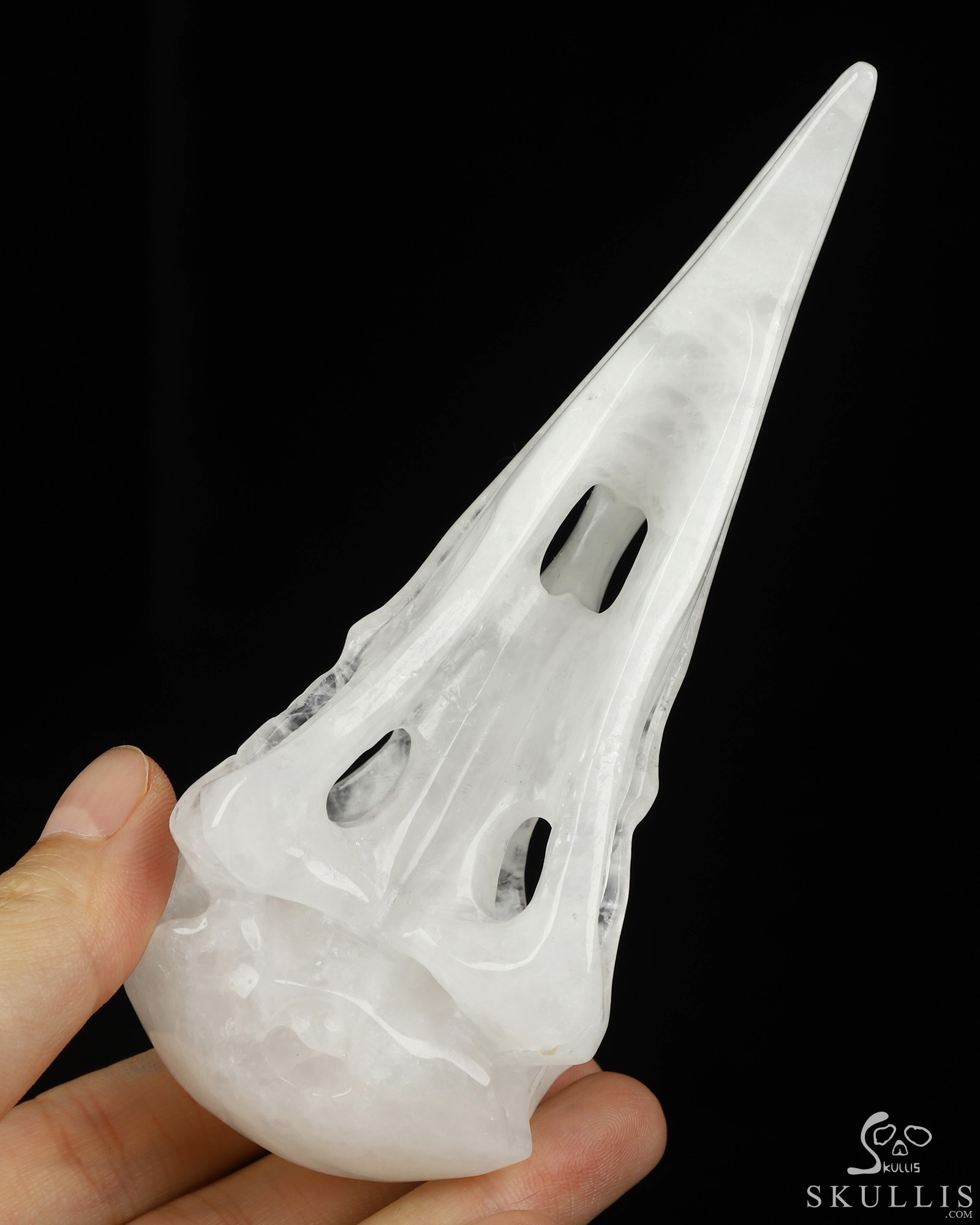4.8" Angolan Quartz Rock Crystal Hand Carved Raven Crystal Skull Sculpture, Crystal Healing 4.8" Angolan Quartz Rock Crystal Hand Carved Raven Crystal Skull Sculpture, Crystal Healing