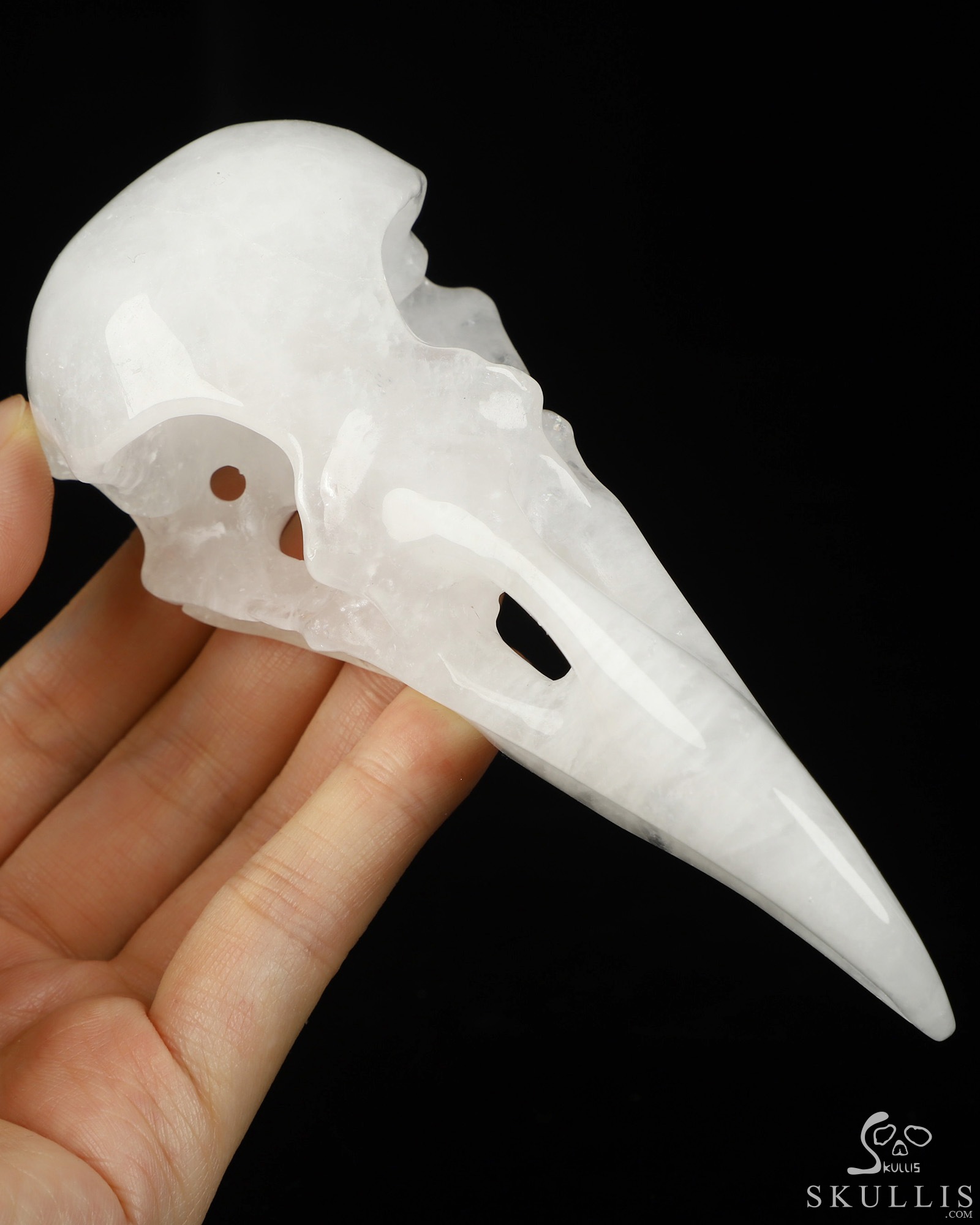 4.8" Angolan Quartz Rock Crystal Hand Carved Raven Crystal Skull Sculpture, Crystal Healing 4.8" Angolan Quartz Rock Crystal Hand Carved Raven Crystal Skull Sculpture, Crystal Healing