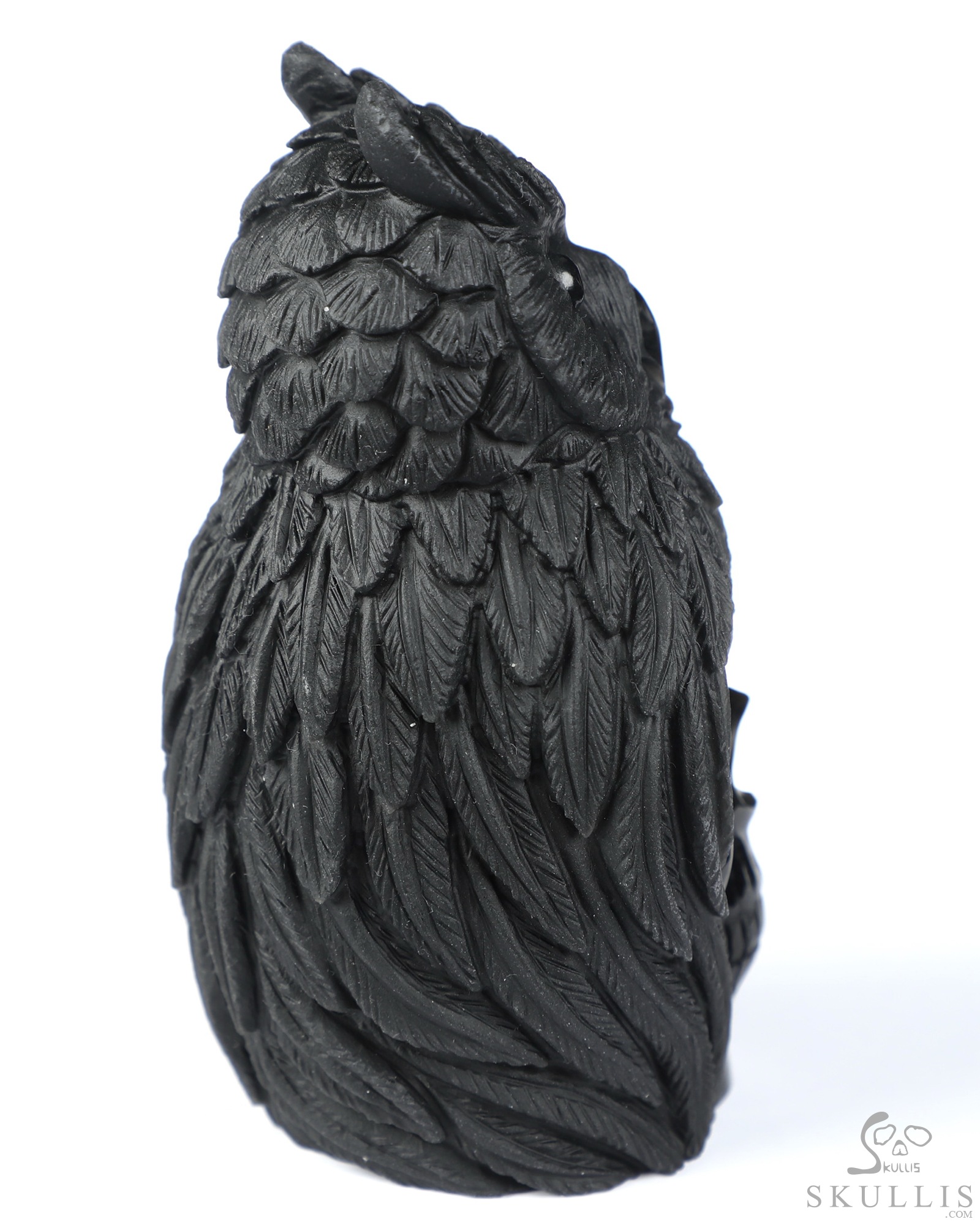 3.9" Black Obsidian Hand Carved Crystal Skull and Owl Sculpture, Crystal Healing 3.9" Black Obsidian Hand Carved Crystal Skull and Owl Sculpture, Crystal Healing