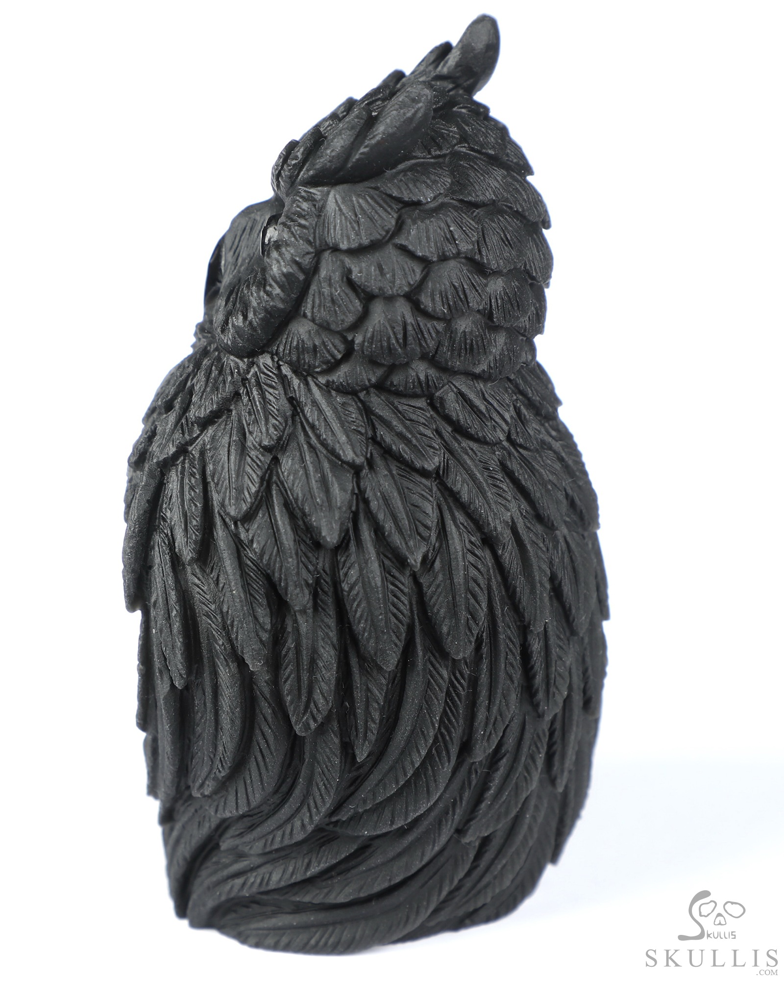 3.9" Black Obsidian Hand Carved Crystal Skull and Owl Sculpture, Crystal Healing 3.9" Black Obsidian Hand Carved Crystal Skull and Owl Sculpture, Crystal Healing