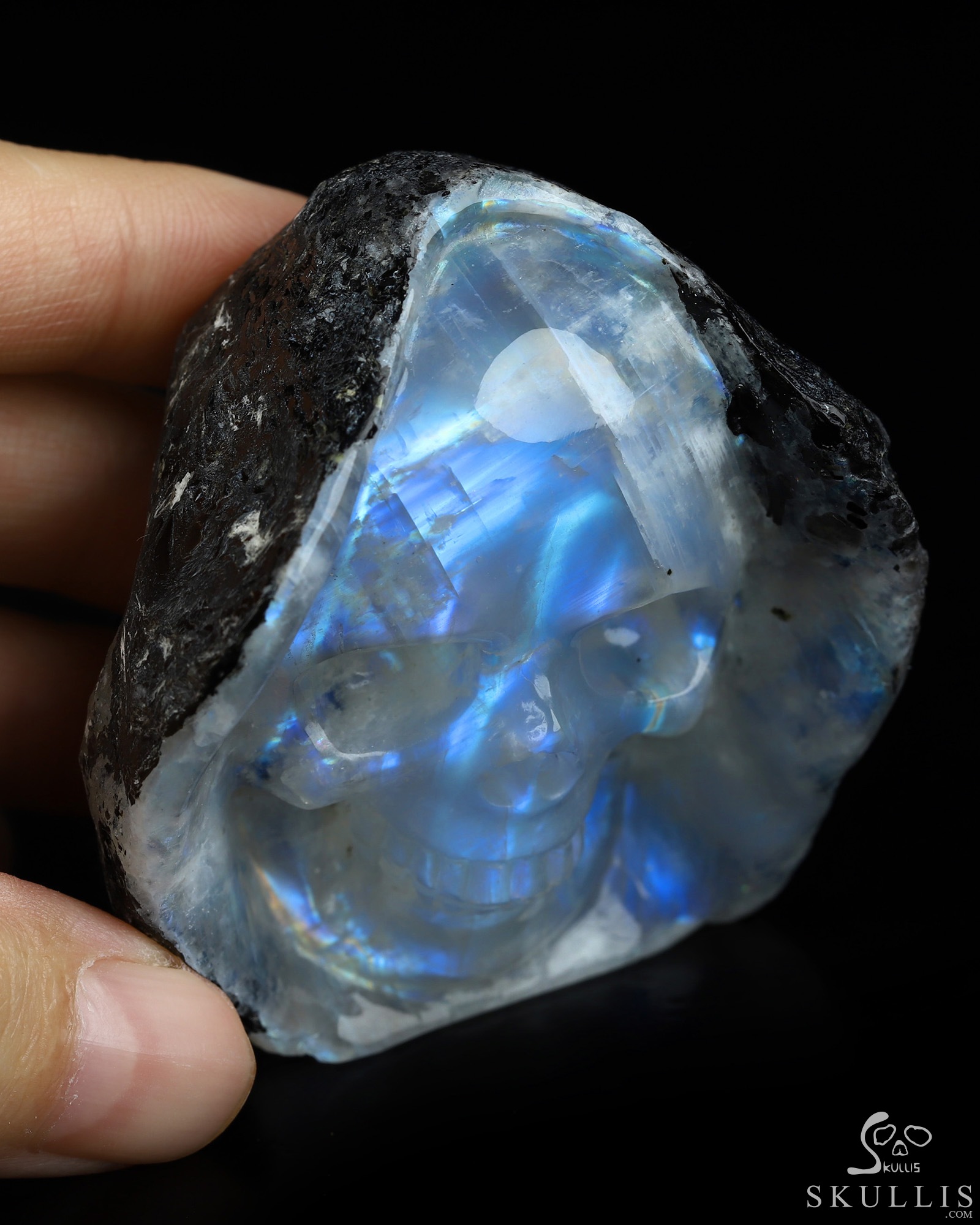 2.2" Black Tourmaline and Moonstone Hand Carved Crystal Skull Fine Art Sculpture, Crystal Healing 2.2" Black Tourmaline and Moonstone Hand Carved Crystal Skull Fine Art Sculpture, Crystal Healing