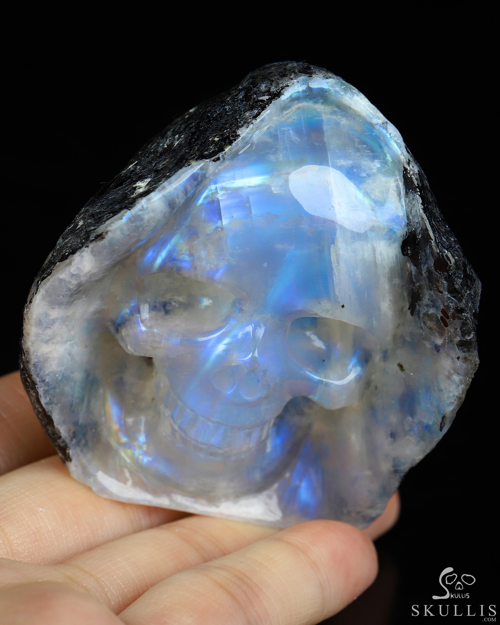 2.2" Black Tourmaline and Moonstone Hand Carved Crystal Skull Fine Art Sculpture, Crystal Healing 2.2" Black Tourmaline and Moonstone Hand Carved Crystal Skull Fine Art Sculpture, Crystal Healing