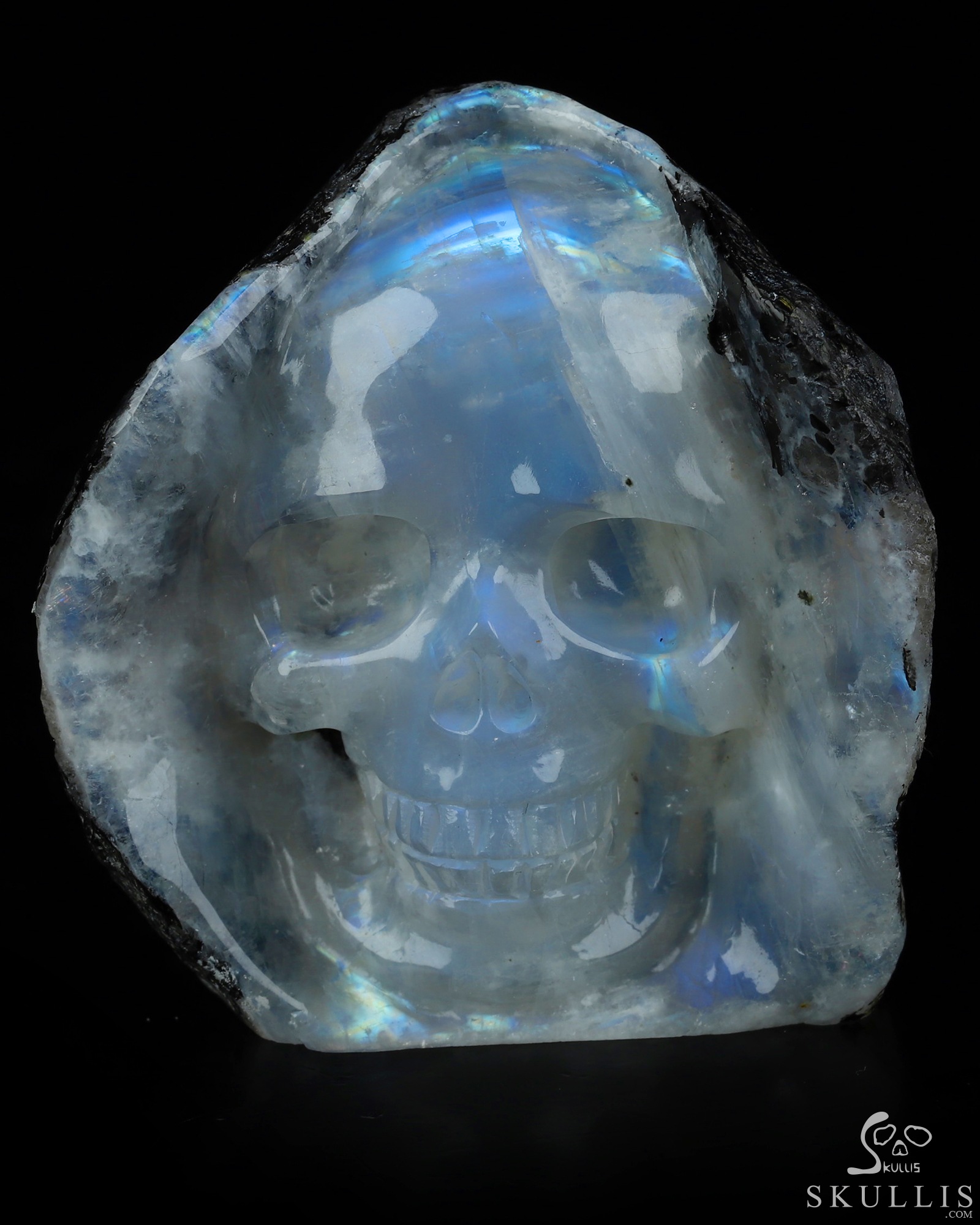 2.2" Black Tourmaline and Moonstone Hand Carved Crystal Skull Fine Art Sculpture, Crystal Healing 2.2" Black Tourmaline and Moonstone Hand Carved Crystal Skull Fine Art Sculpture, Crystal Healing