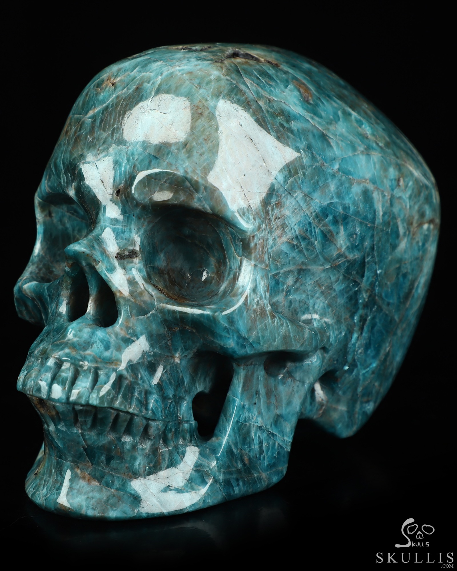 5.0" Blue Apatite Hand Carved Crystal Skull, Super Realistic, Crystal Healing 5.0" Blue Apatite Hand Carved Crystal Skull, Super Realistic, Crystal Healing