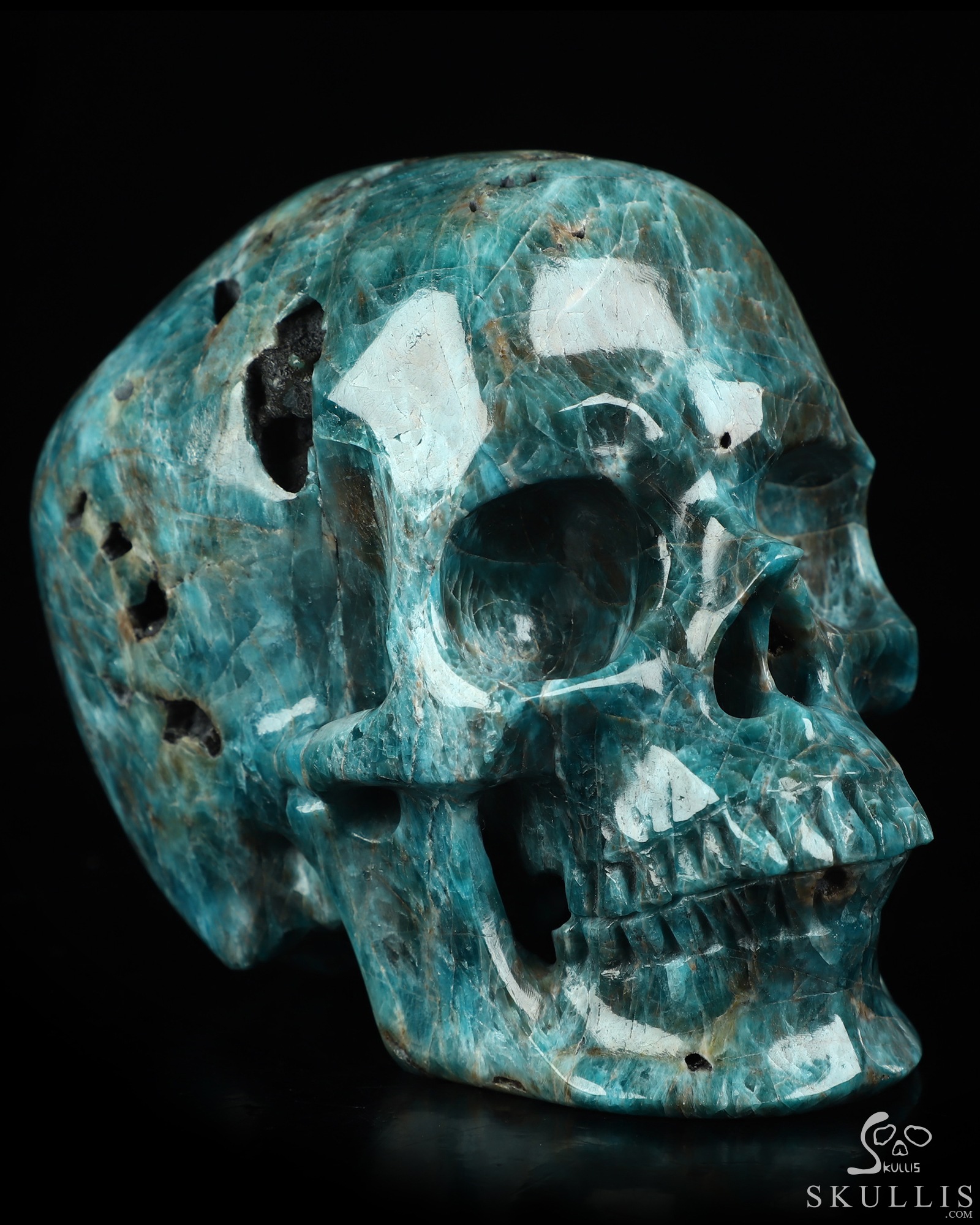 5.0" Blue Apatite Hand Carved Crystal Skull, Super Realistic, Crystal Healing 5.0" Blue Apatite Hand Carved Crystal Skull, Super Realistic, Crystal Healing