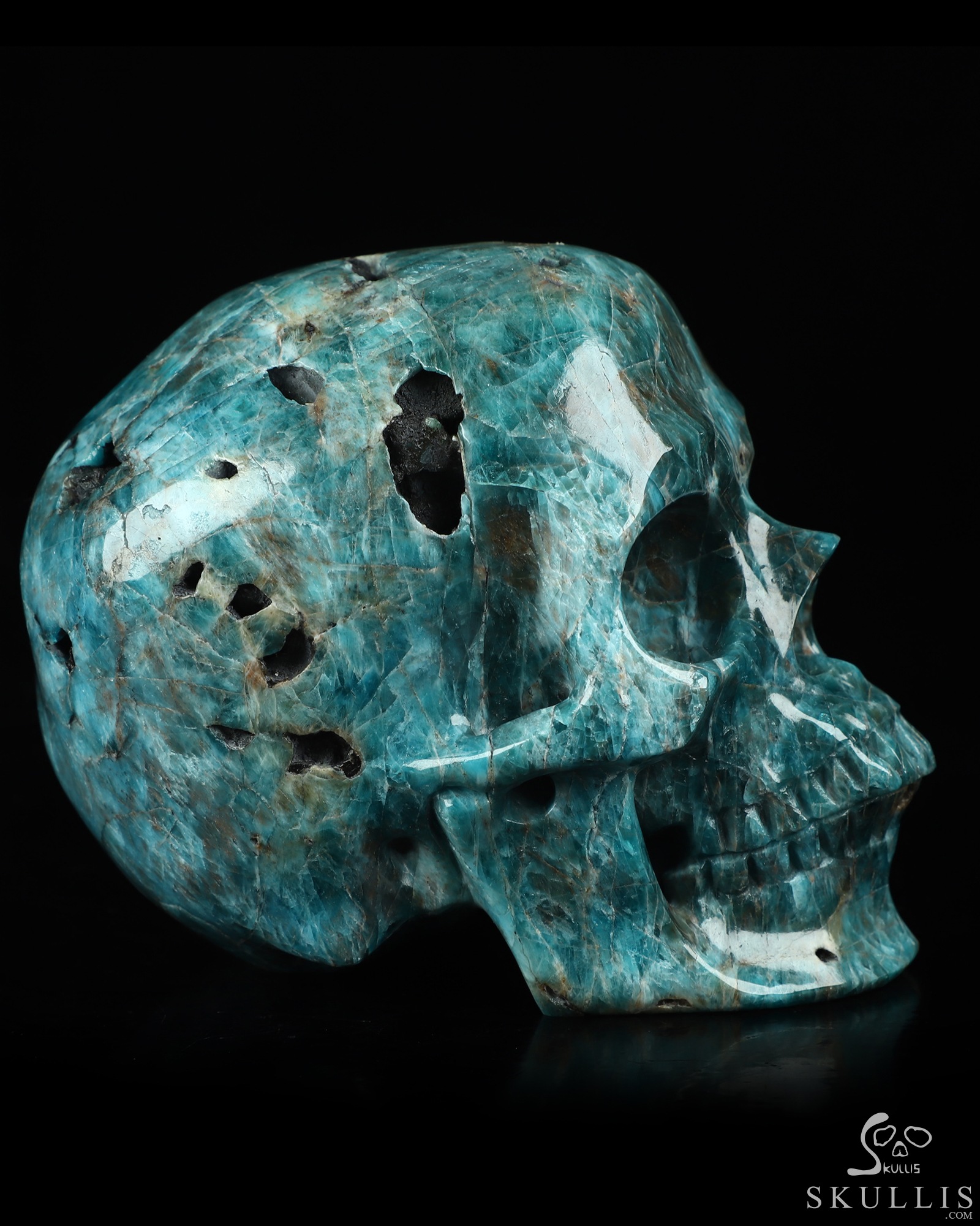 5.0" Blue Apatite Hand Carved Crystal Skull, Super Realistic, Crystal Healing 5.0" Blue Apatite Hand Carved Crystal Skull, Super Realistic, Crystal Healing