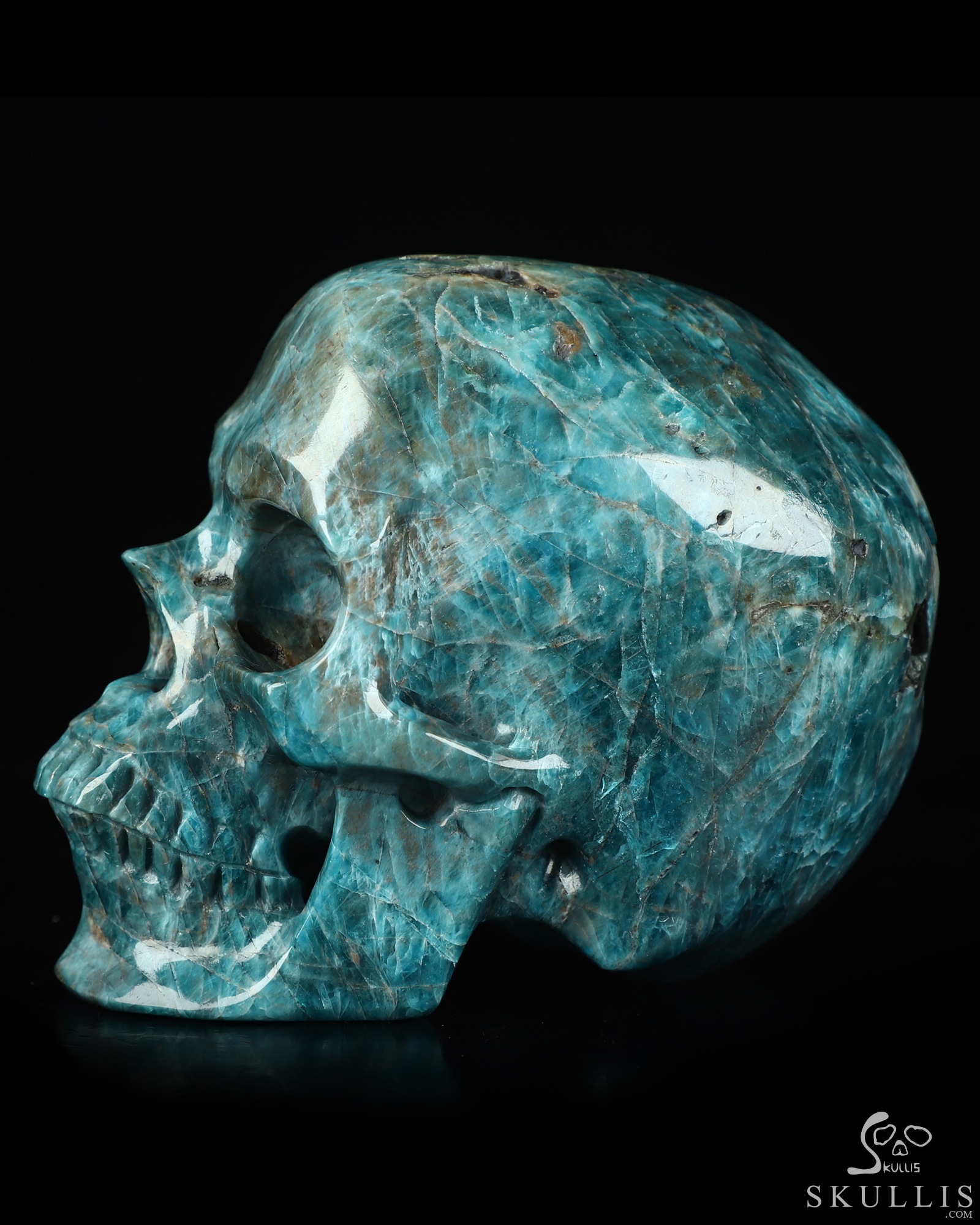 5.0" Blue Apatite Hand Carved Crystal Skull, Super Realistic, Crystal Healing 5.0" Blue Apatite Hand Carved Crystal Skull, Super Realistic, Crystal Healing