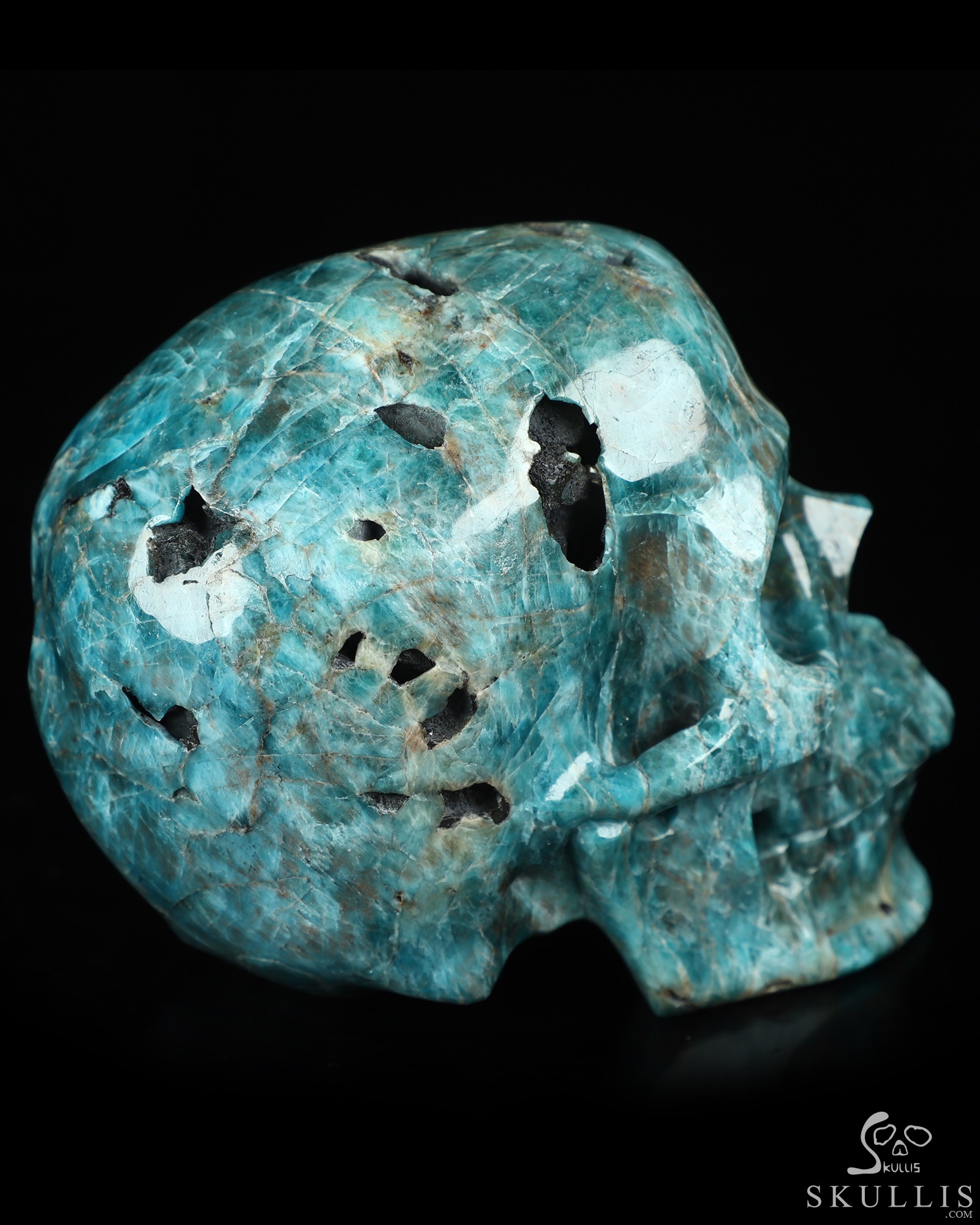 5.0" Blue Apatite Hand Carved Crystal Skull, Super Realistic, Crystal Healing 5.0" Blue Apatite Hand Carved Crystal Skull, Super Realistic, Crystal Healing
