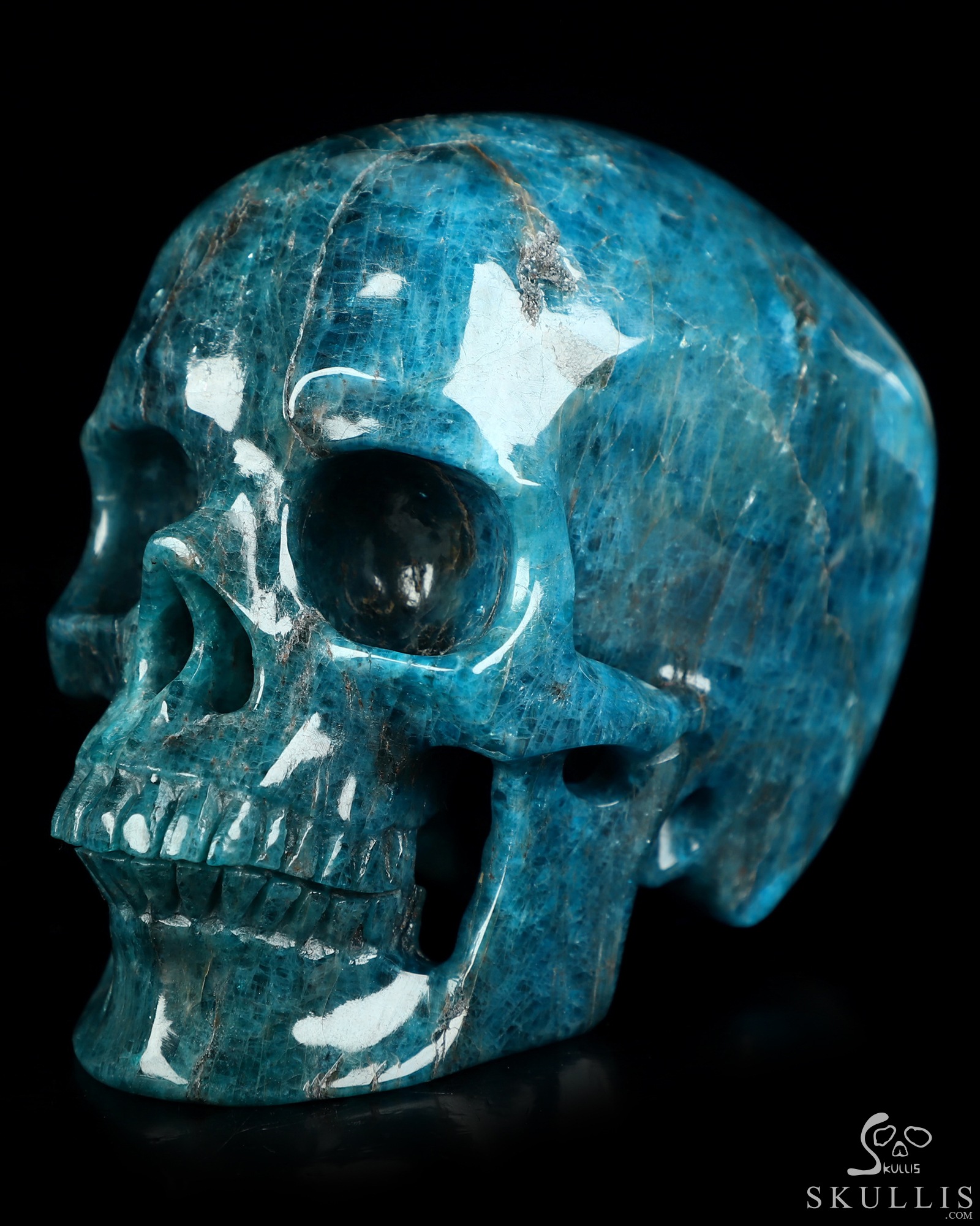 4.6" Blue Apatite Hand Carved Crystal Skull, Super Realistic, Crystal Healing 4.6" Blue Apatite Hand Carved Crystal Skull, Super Realistic, Crystal Healing