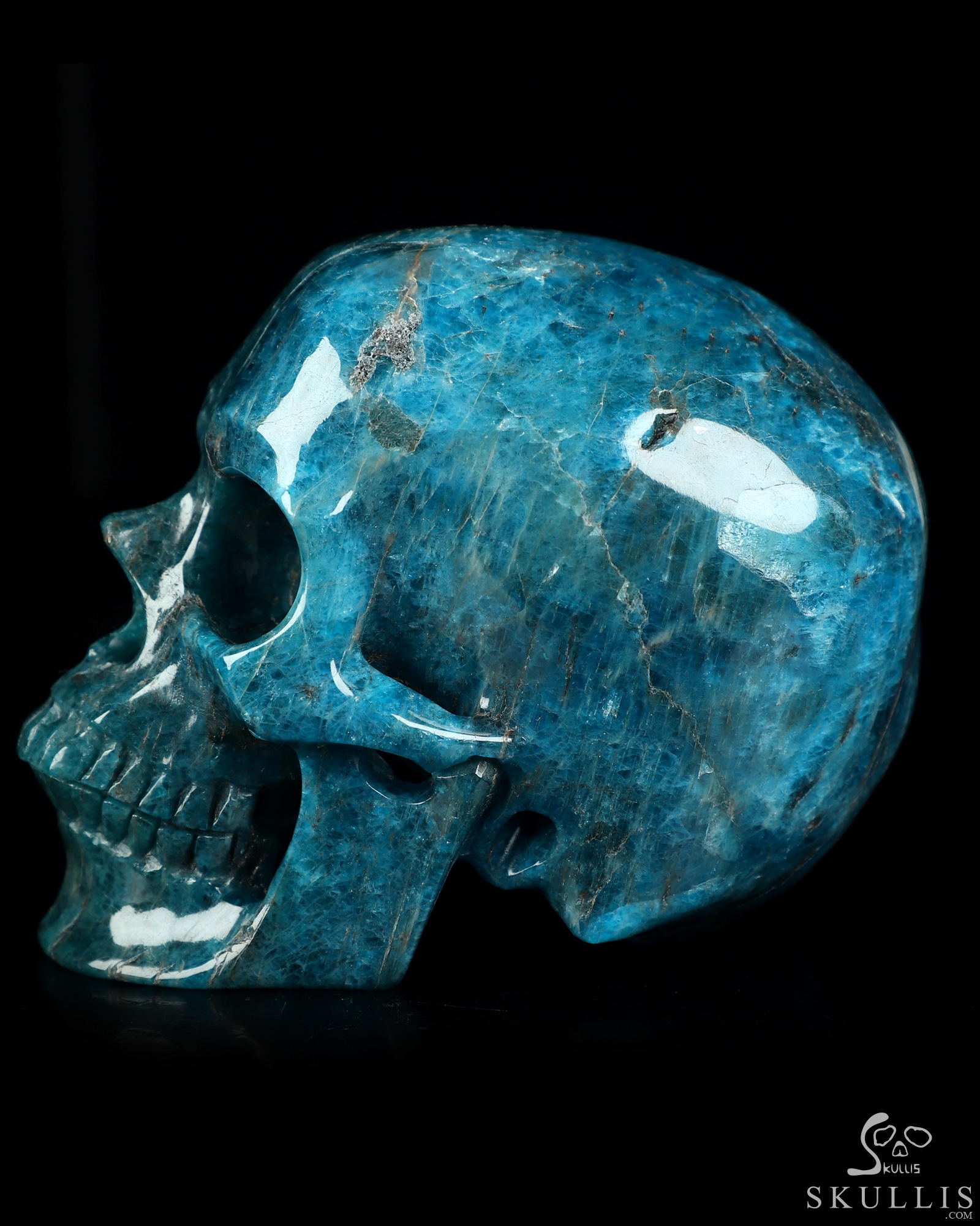 4.6" Blue Apatite Hand Carved Crystal Skull, Super Realistic, Crystal Healing 4.6" Blue Apatite Hand Carved Crystal Skull, Super Realistic, Crystal Healing