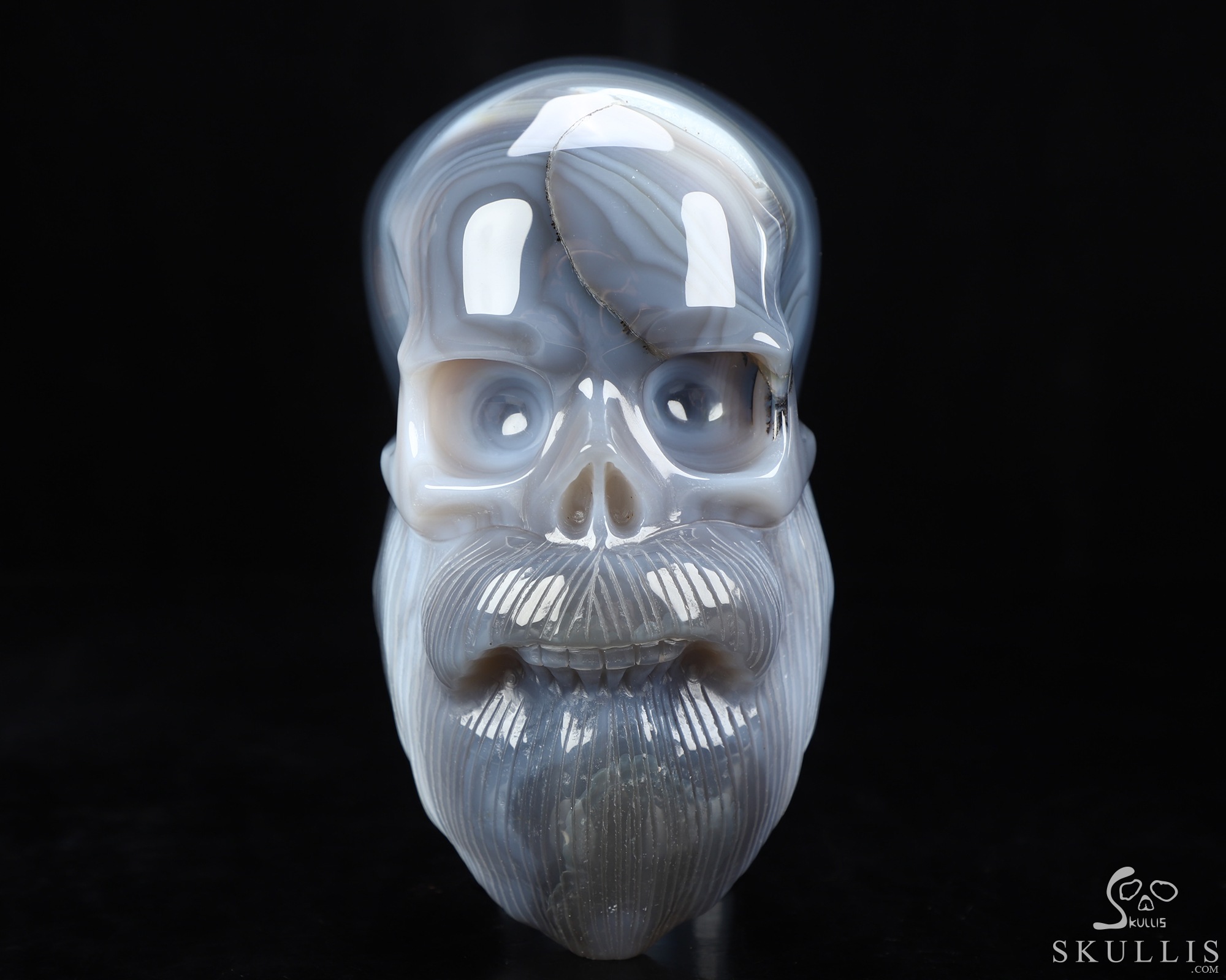 Bearded Skull - 6.1" Gray & White Agate Hand Carved Crystal Skull Fine Art Sculpture, Crystal Healing Bearded Skull - 6.1" Gray & White Agate Hand Carved Crystal Skull Fine Art Sculpture, Crystal Healing