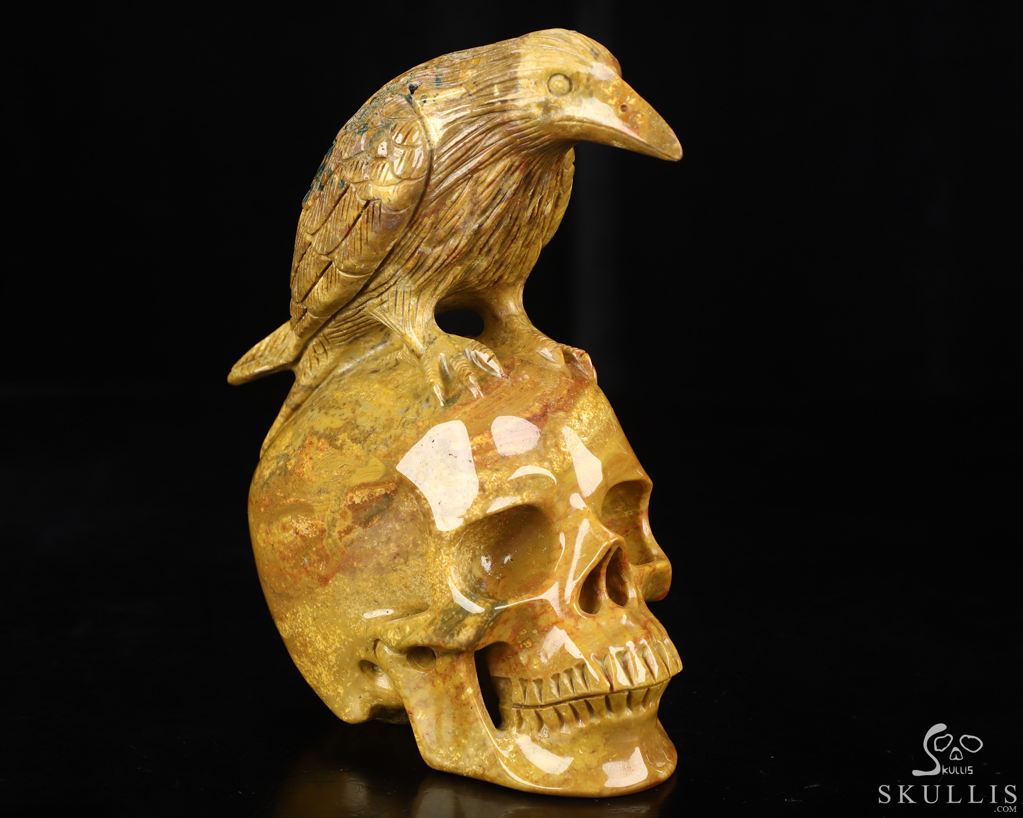 6.5" Indian Agate Hand Carved Crystal Skull and Raven Sculpture, Crystal Healing 6.5" Indian Agate Hand Carved Crystal Skull and Raven Sculpture, Crystal Healing