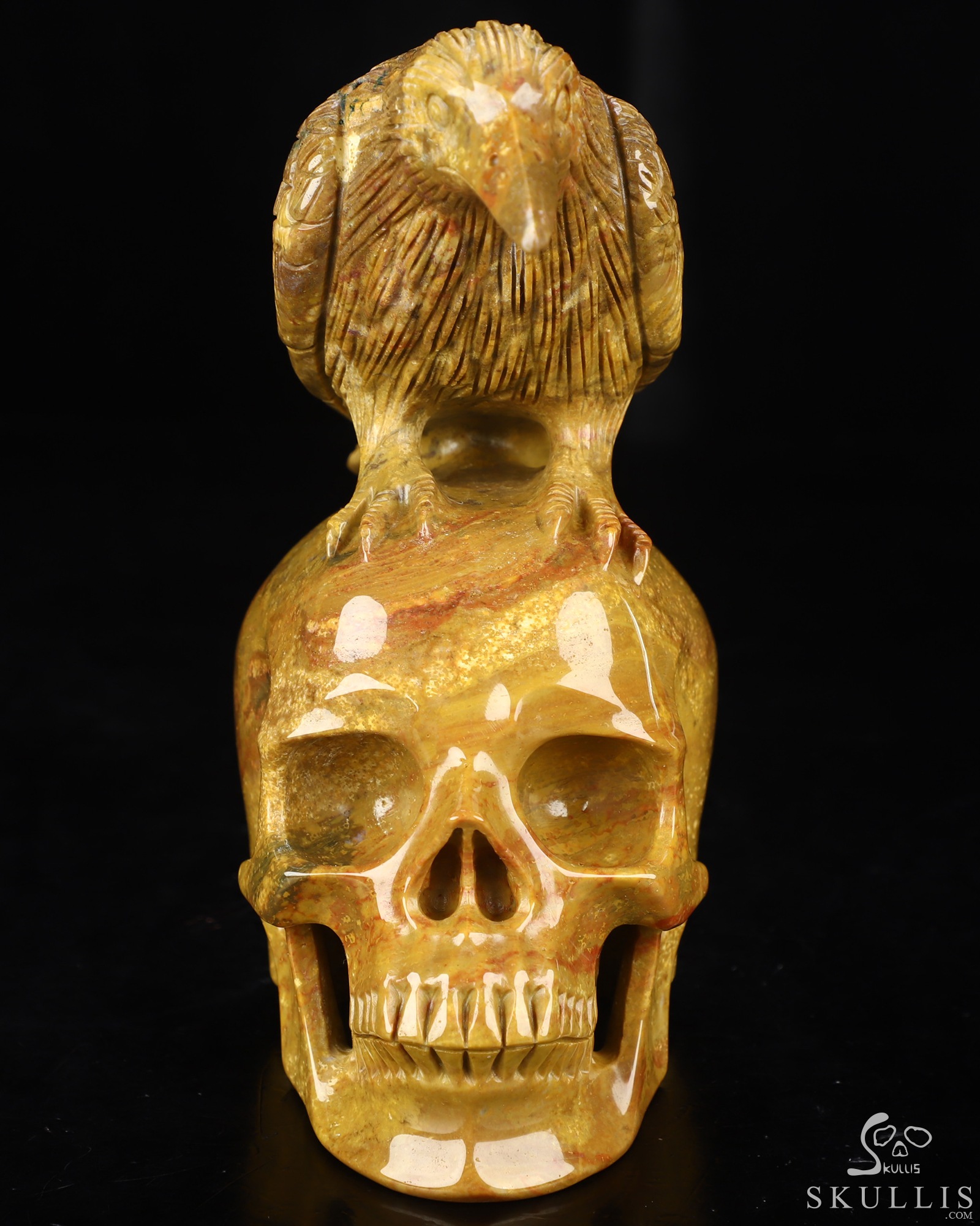 6.5" Indian Agate Hand Carved Crystal Skull and Raven Sculpture, Crystal Healing 6.5" Indian Agate Hand Carved Crystal Skull and Raven Sculpture, Crystal Healing