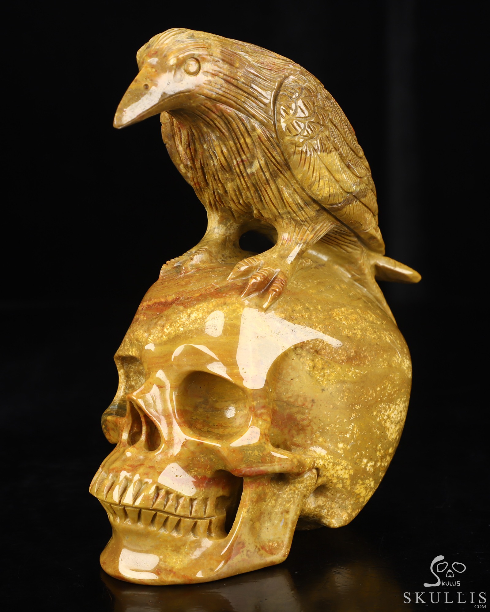 6.5" Indian Agate Hand Carved Crystal Skull and Raven Sculpture, Crystal Healing 6.5" Indian Agate Hand Carved Crystal Skull and Raven Sculpture, Crystal Healing
