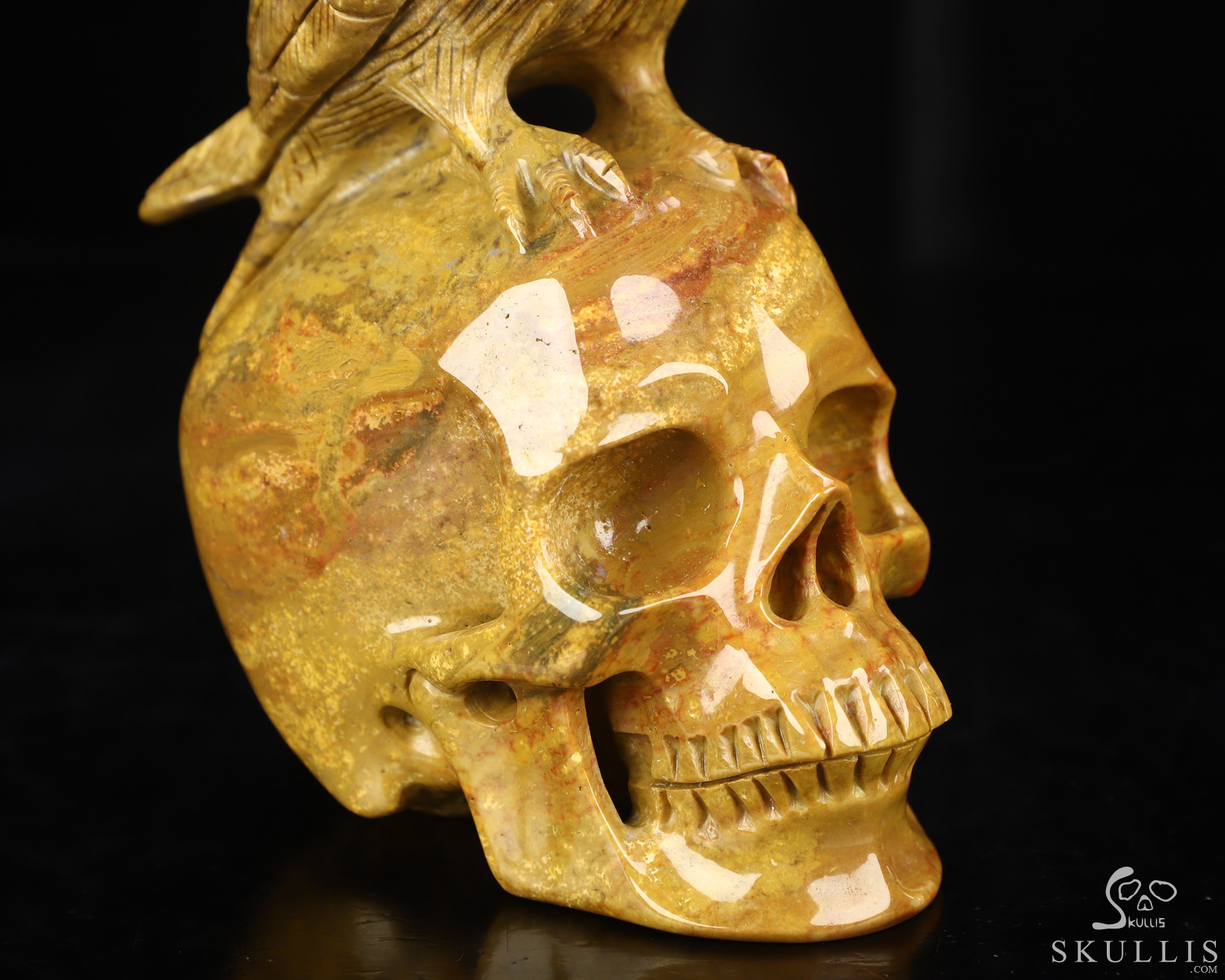 6.5" Indian Agate Hand Carved Crystal Skull and Raven Sculpture, Crystal Healing 6.5" Indian Agate Hand Carved Crystal Skull and Raven Sculpture, Crystal Healing
