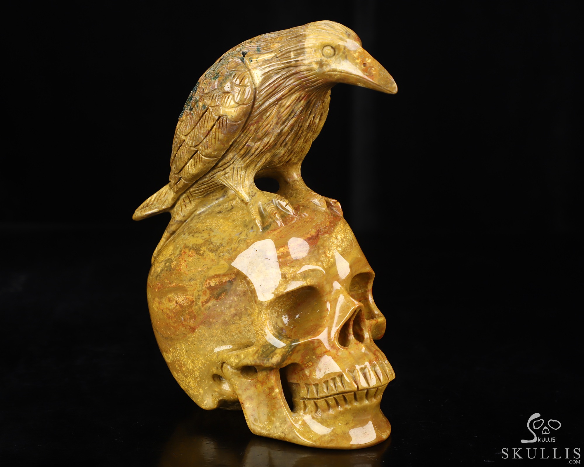6.5" Indian Agate Hand Carved Crystal Skull and Raven Sculpture, Crystal Healing 6.5" Indian Agate Hand Carved Crystal Skull and Raven Sculpture, Crystal Healing