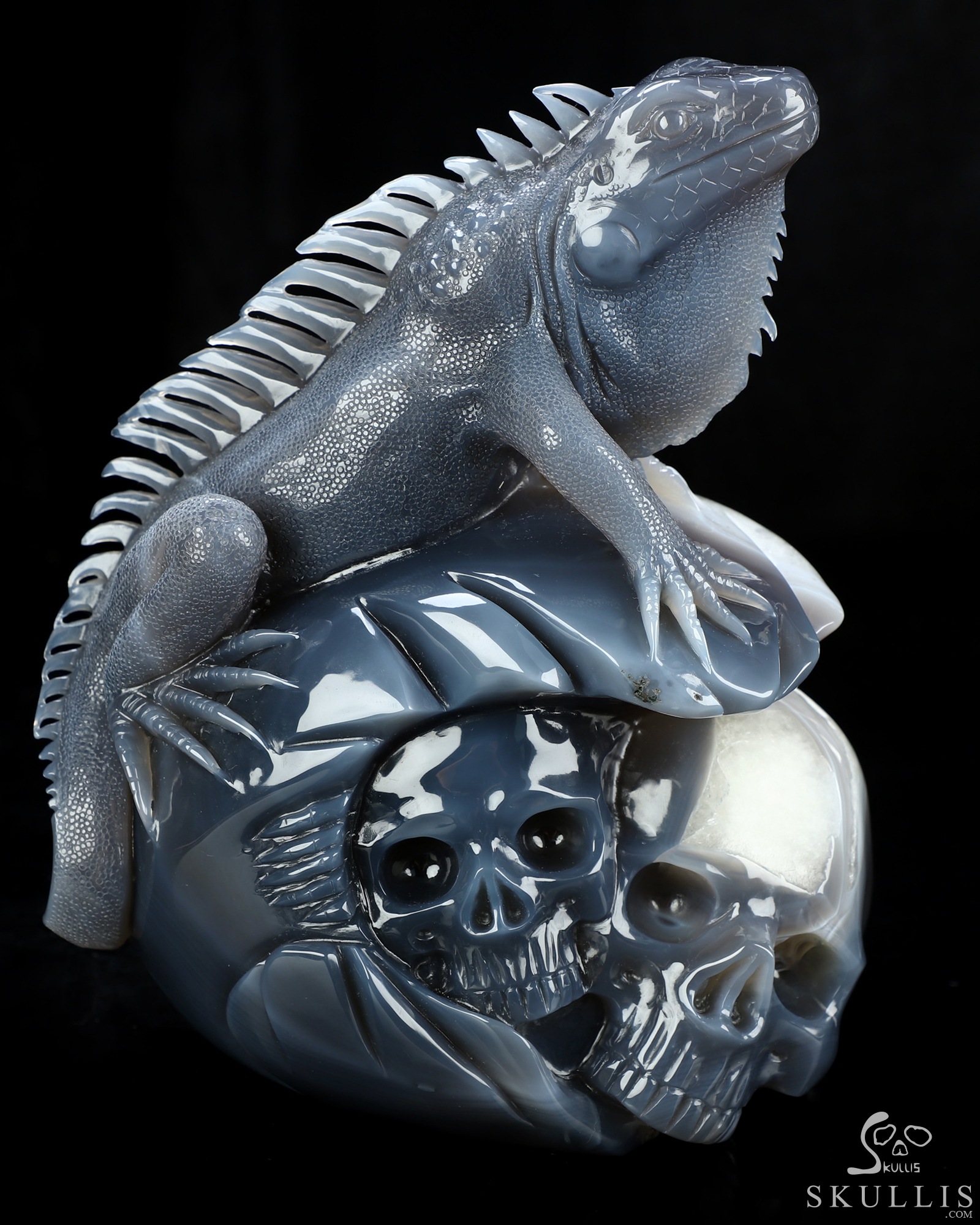 Aug 6, 2026 ACSAD (A Crystal Skull a Day) - Relic of Breath - 7.0" Carved Agate Geode Iguana/Lizard And Crystal Skull Fine Art Sculpture, Crystal Healing Aug 6, 2026 ACSAD (A Crystal Skull a Day) - Relic of Breath - 7.0" Carved Agate Geode Iguana/Lizard And Crystal Skull Fine Art Sculpture, Crystal Healing