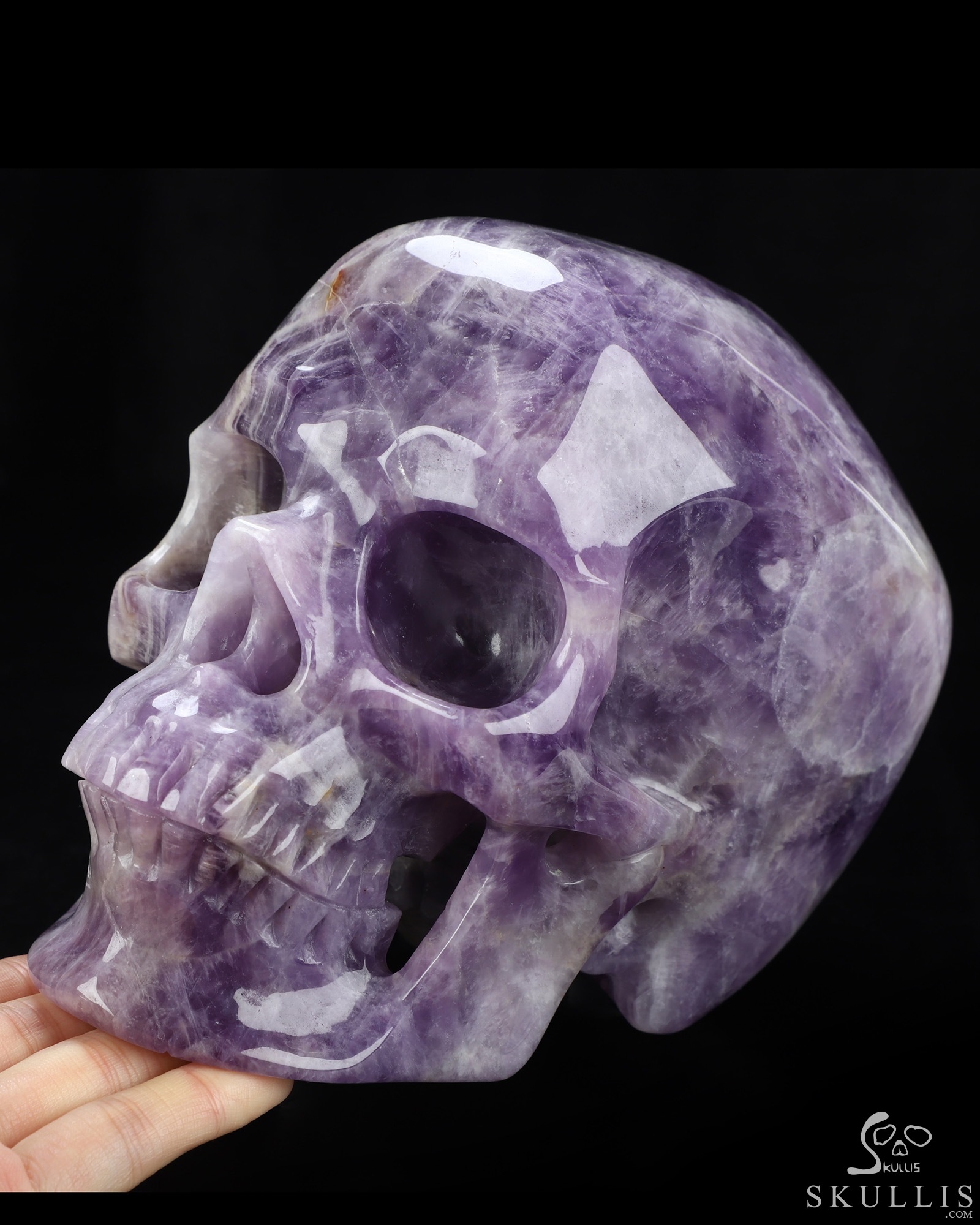 Lifesized 6.8" Dream Chevron Amethyst Hand Carved Crystal Skull, Super Realistic, Crystal Healing Lifesized 6.8" Dream Chevron Amethyst Hand Carved Crystal Skull, Super Realistic, Crystal Healing