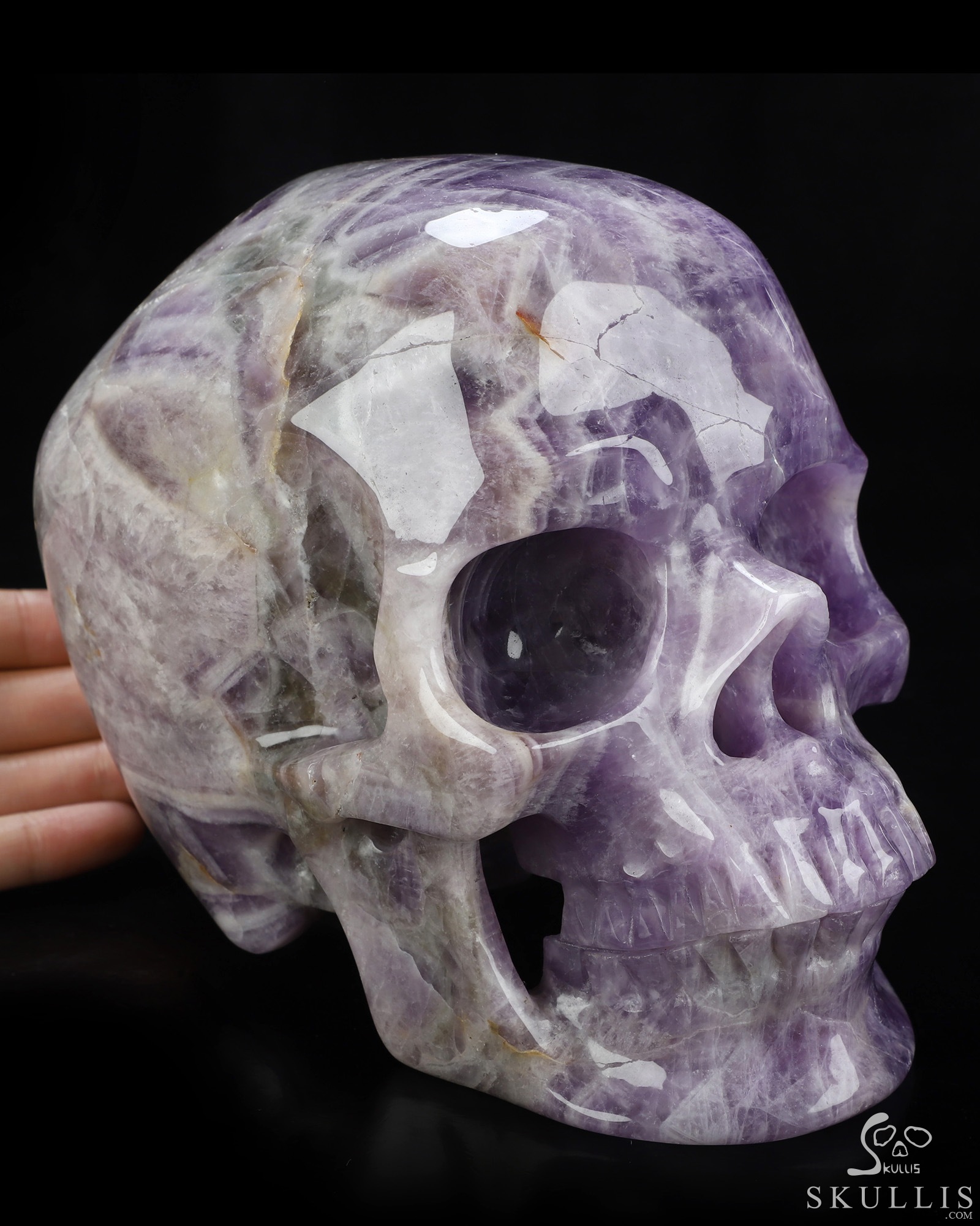 Lifesized 6.8" Dream Chevron Amethyst Hand Carved Crystal Skull, Super Realistic, Crystal Healing Lifesized 6.8" Dream Chevron Amethyst Hand Carved Crystal Skull, Super Realistic, Crystal Healing