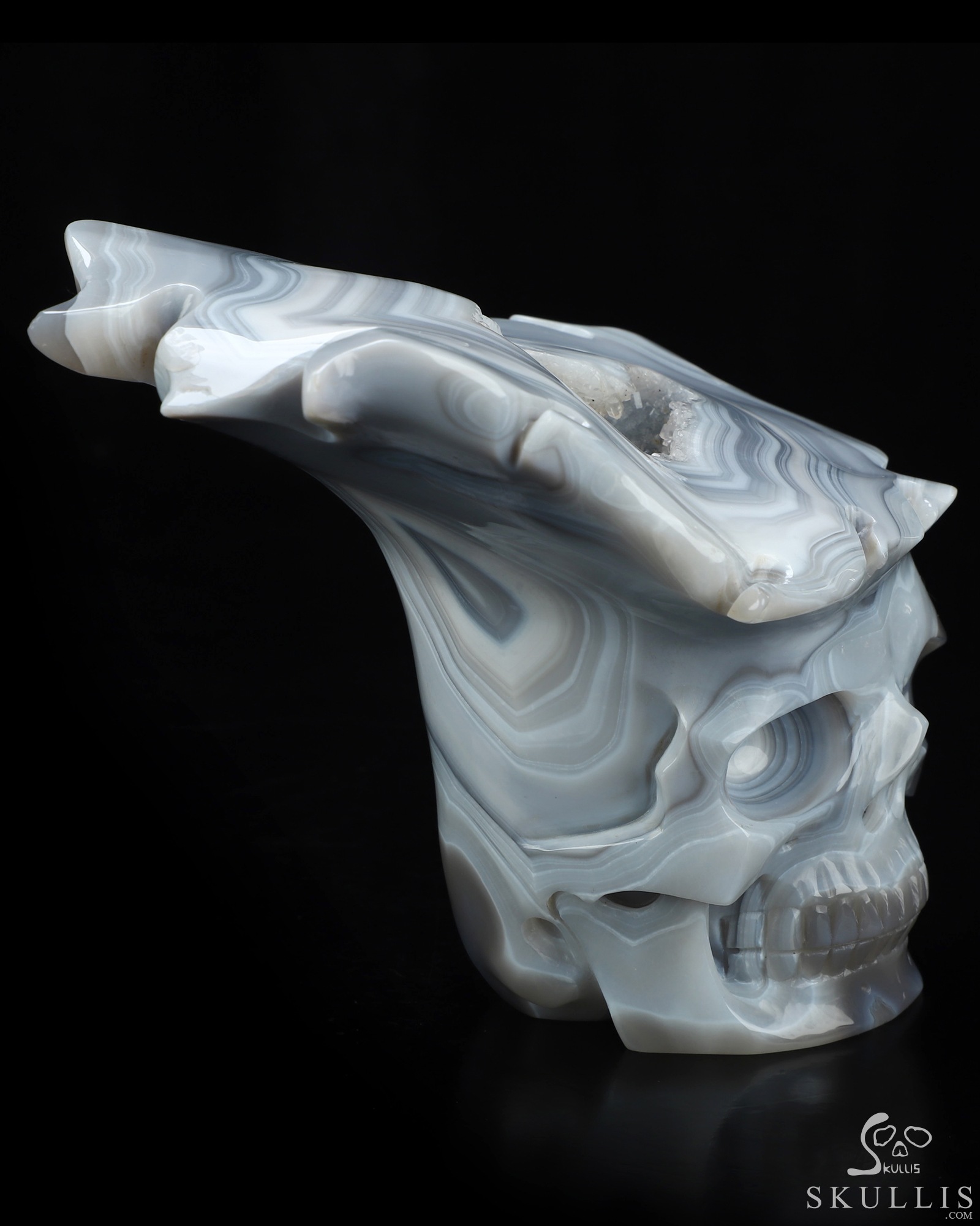 6.1" Banded Agate Geode Hand Carved Crystal Skull Fine Art Sculpture, Crystal Healing 6.1" Banded Agate Geode Hand Carved Crystal Skull Fine Art Sculpture, Crystal Healing
